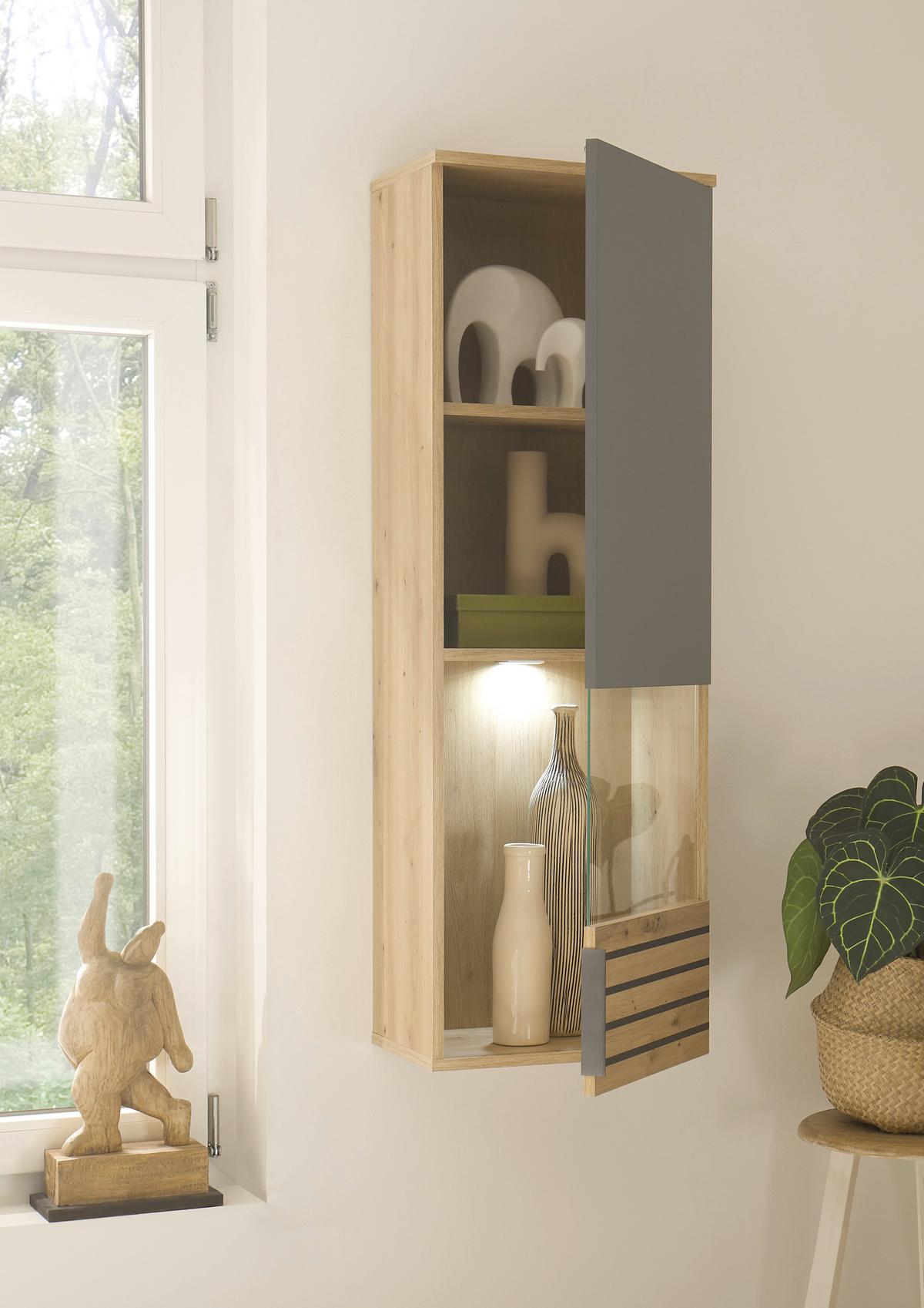 WITRYNA WISZĄCA BZ 5110 - szary/dąb artisan, Design, materiał drewnopochodny/tworzywo sztuczne (40/122/30cm) - MID.YOU