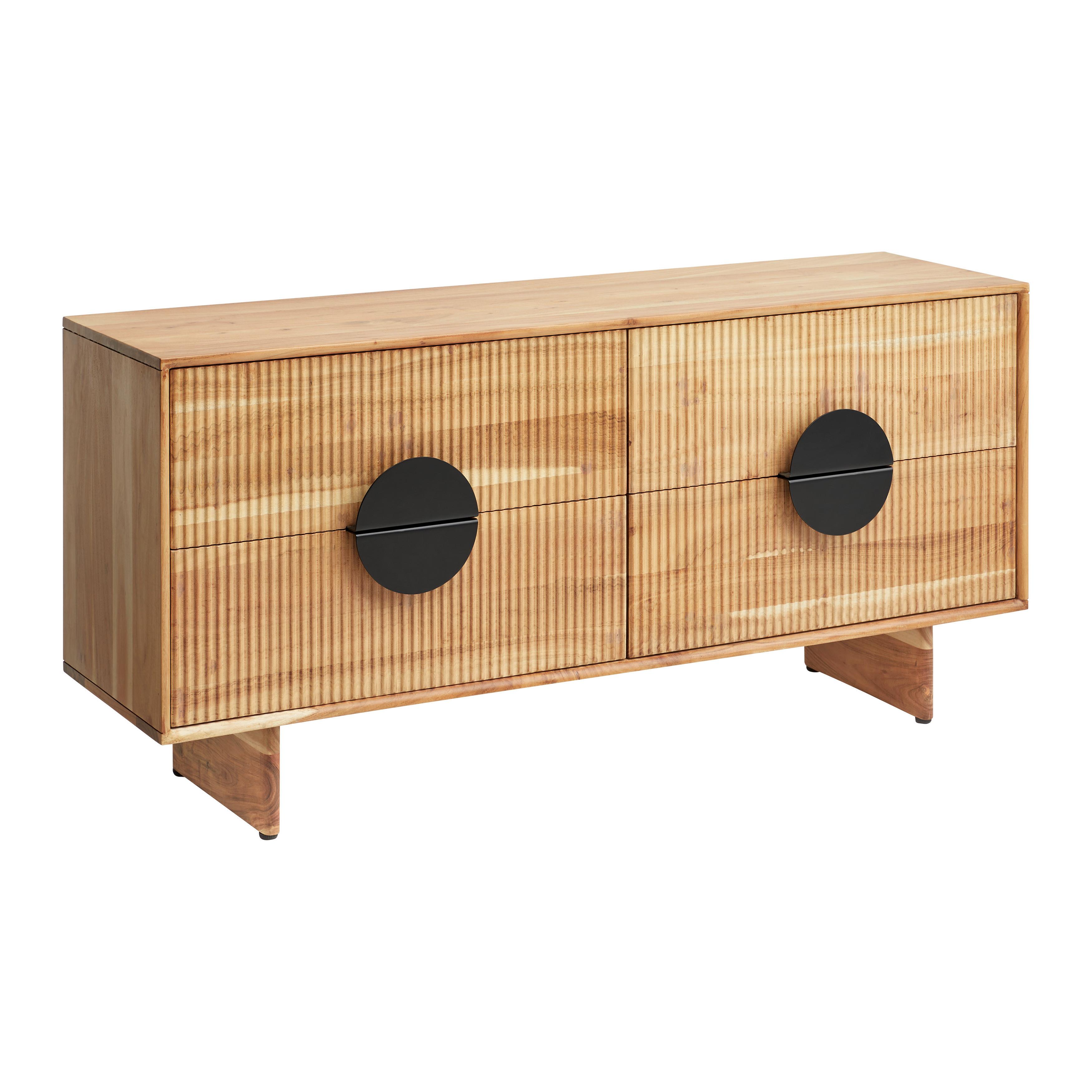 Lowboard Rosy aus Akazienholz vollmassiv, 4 Schubladen - Schwarz/Akaziefarben, LIFESTYLE, Holz/Metall (140/65/38cm) - Premium Living