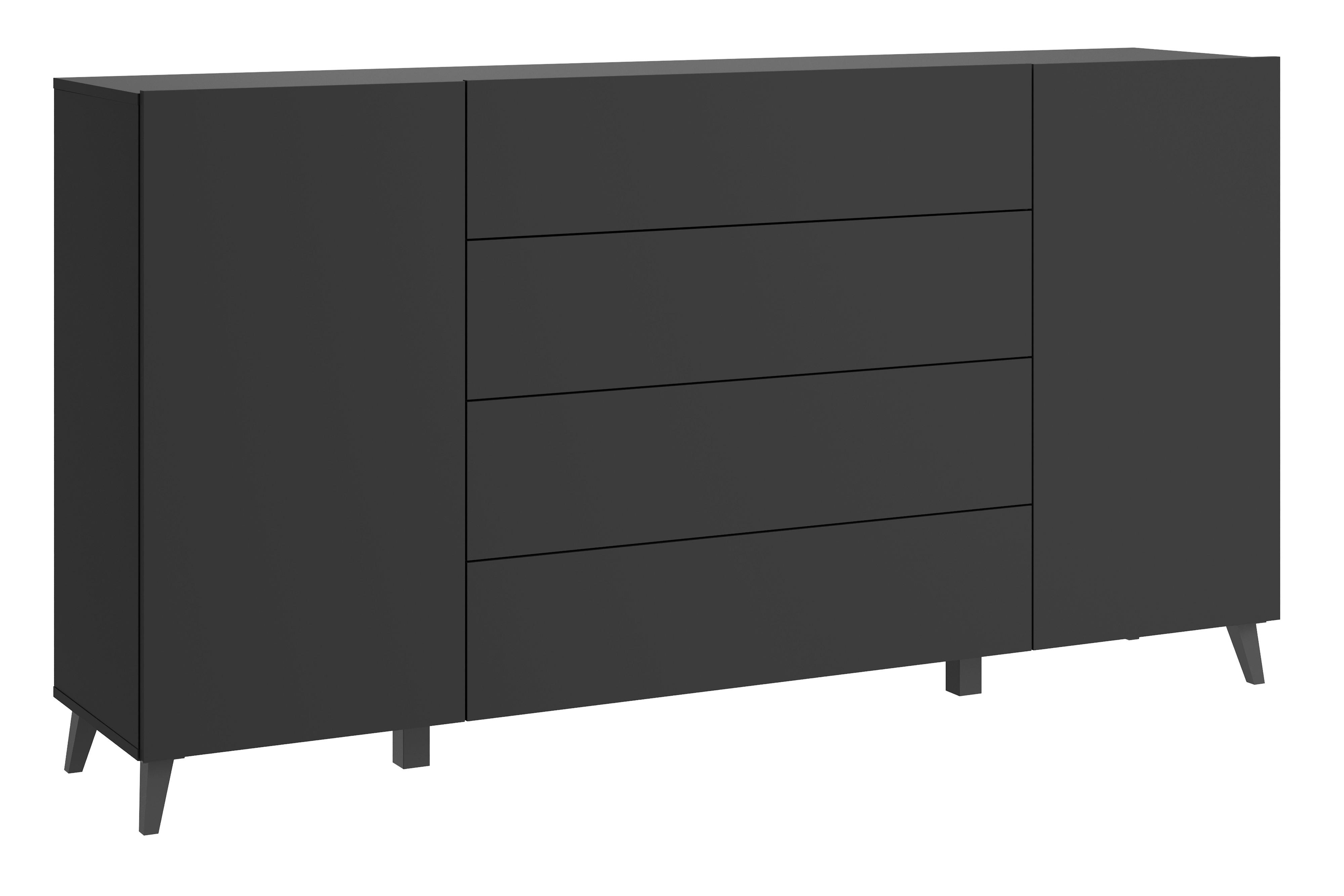 Comodă cu uși PHUKET - negru, Design, material pe bază de lemn (180/95,4/39cm) - P & B