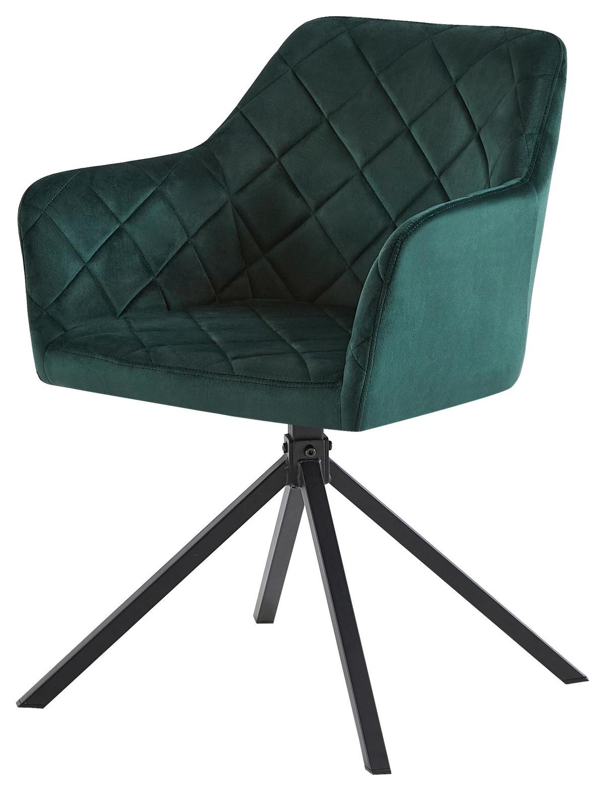 Stol Patti, Temno Zelena, Žamet, Vrtljiv - črna/siva, Konvencionalno, kovina/tekstil (56/81/60,5cm) - Mömax