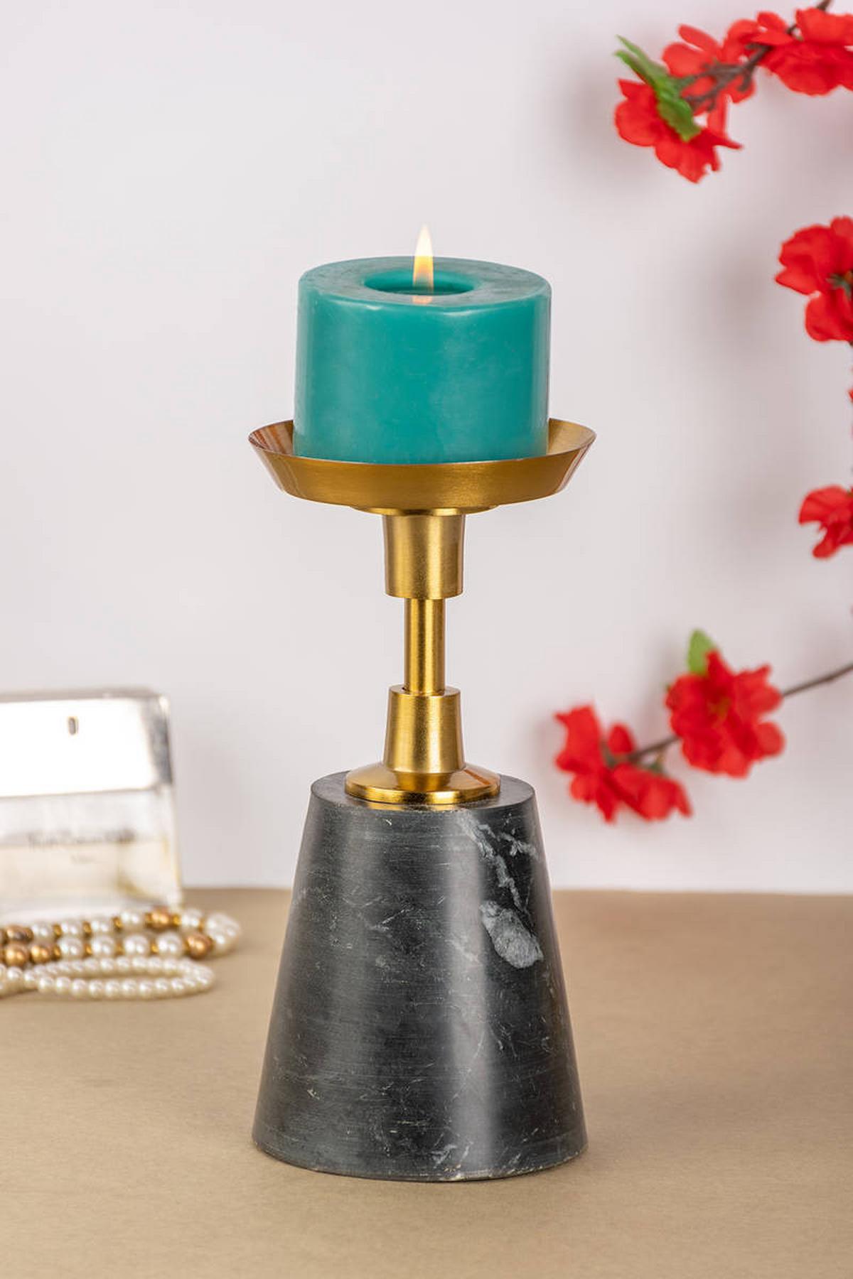 KERZENSTÄNDER KERZENHALTER FAYYA 125 - Goldfarben/Schwarz, Trend, Stein/Metall (10/22/10cm) - Kayoom