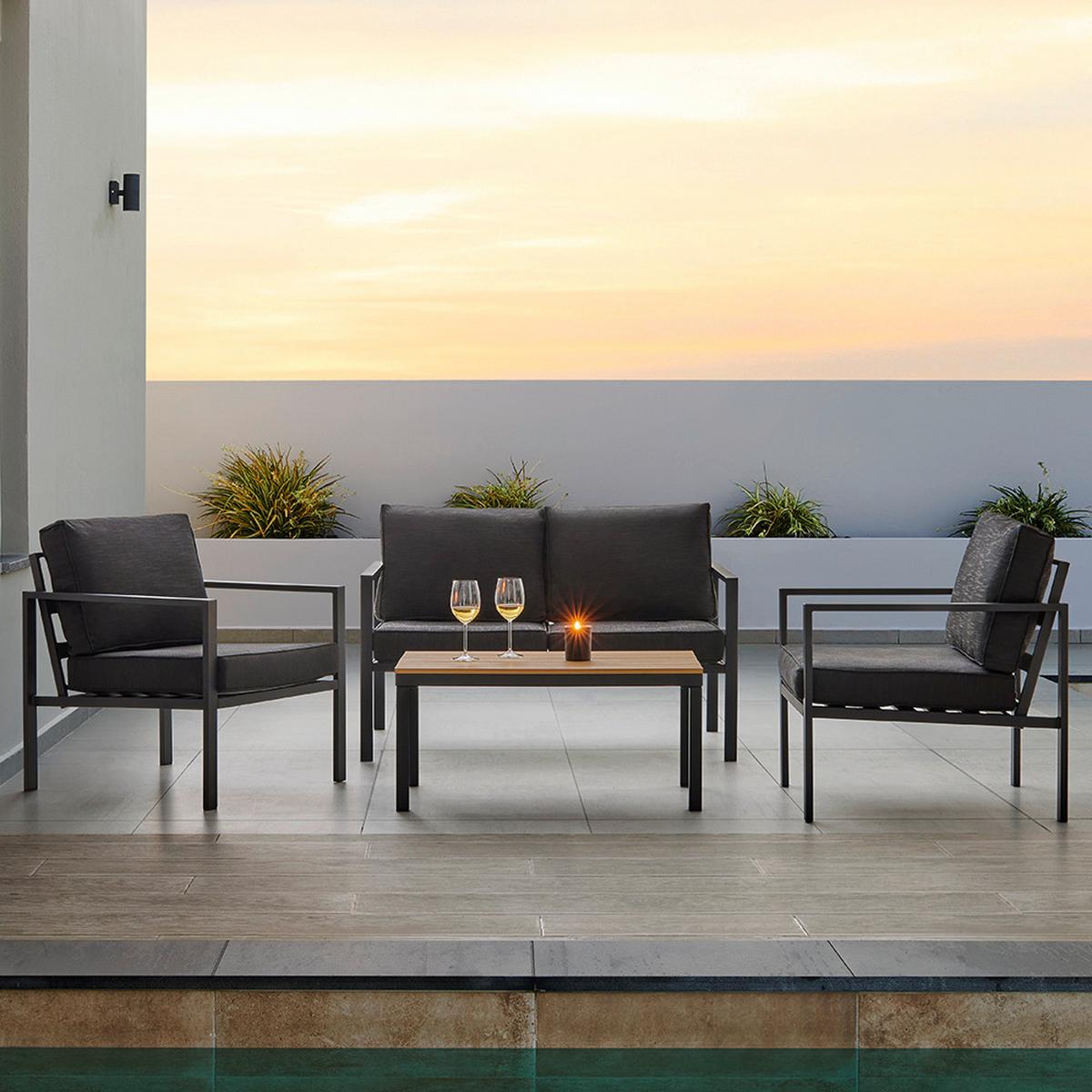 KOMPLET MEBLI TARASOWYCH ARIANNA - czarny, Modern, tworzywo sztuczne/metal (120/70/72cm) - Bessagi Garden