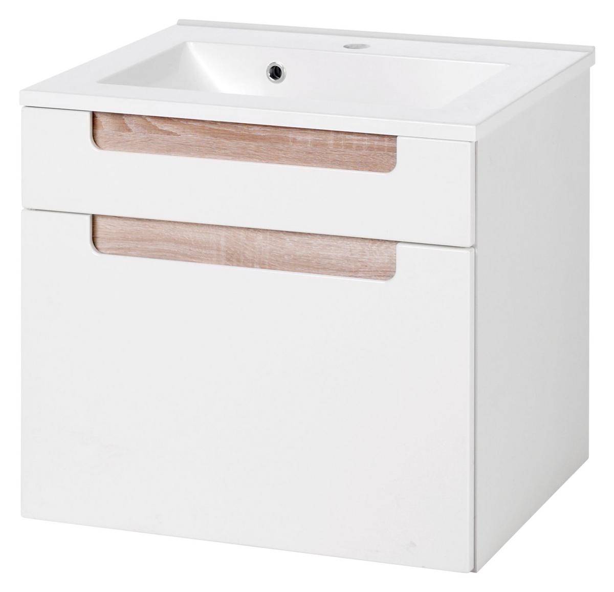 Badezimmer in Weiss/ Eichefarbe 'Siena' - Weiß/Sonoma Eiche, MODERN, Holzwerkstoff/Stein (60cm) - Held