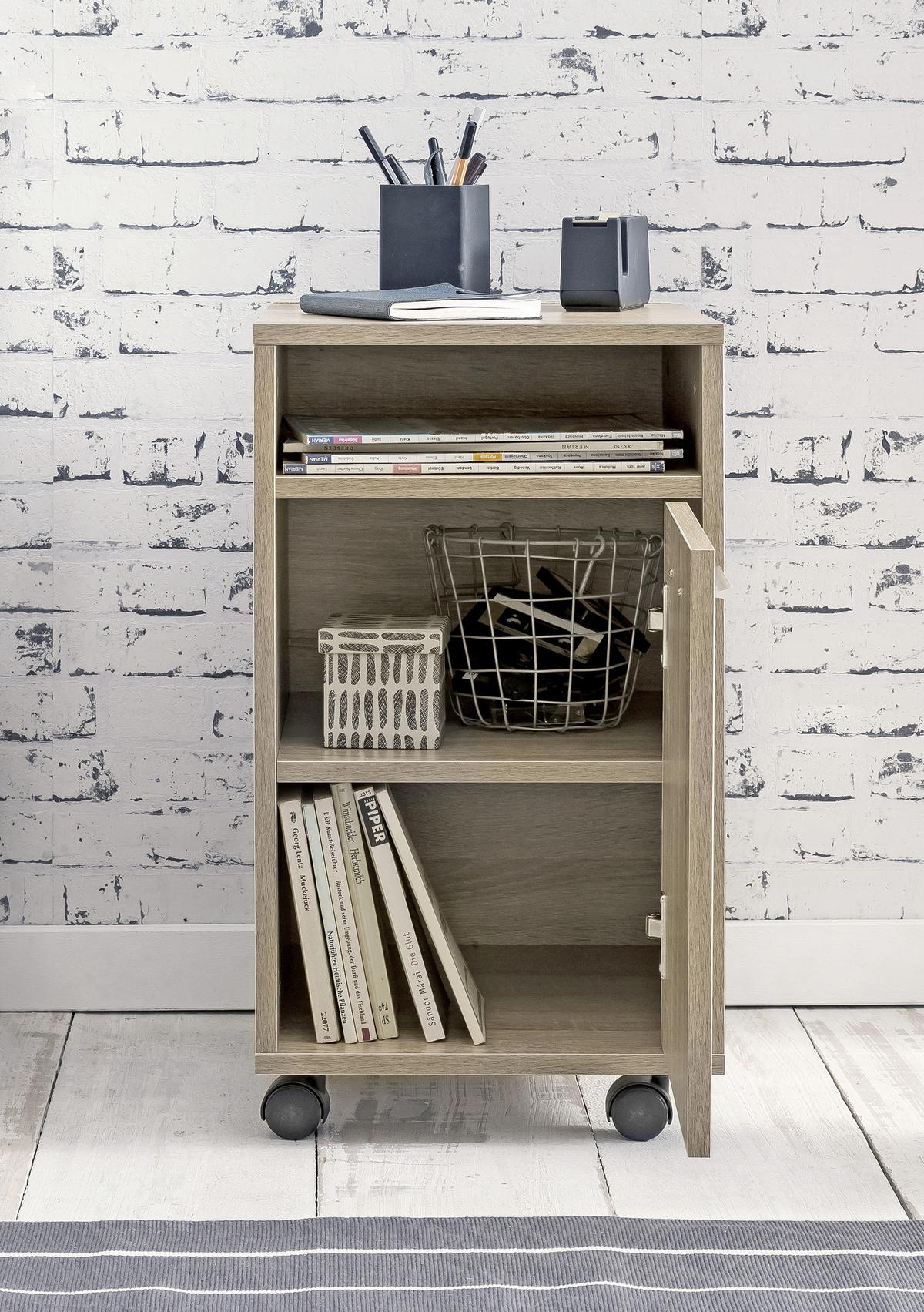 Predalnik Na Kolescih Rollcontainer - srebrne barve/barve hrasta, Konvencionalno, kovina/umetna masa (33/60/38cm) - MID.YOU