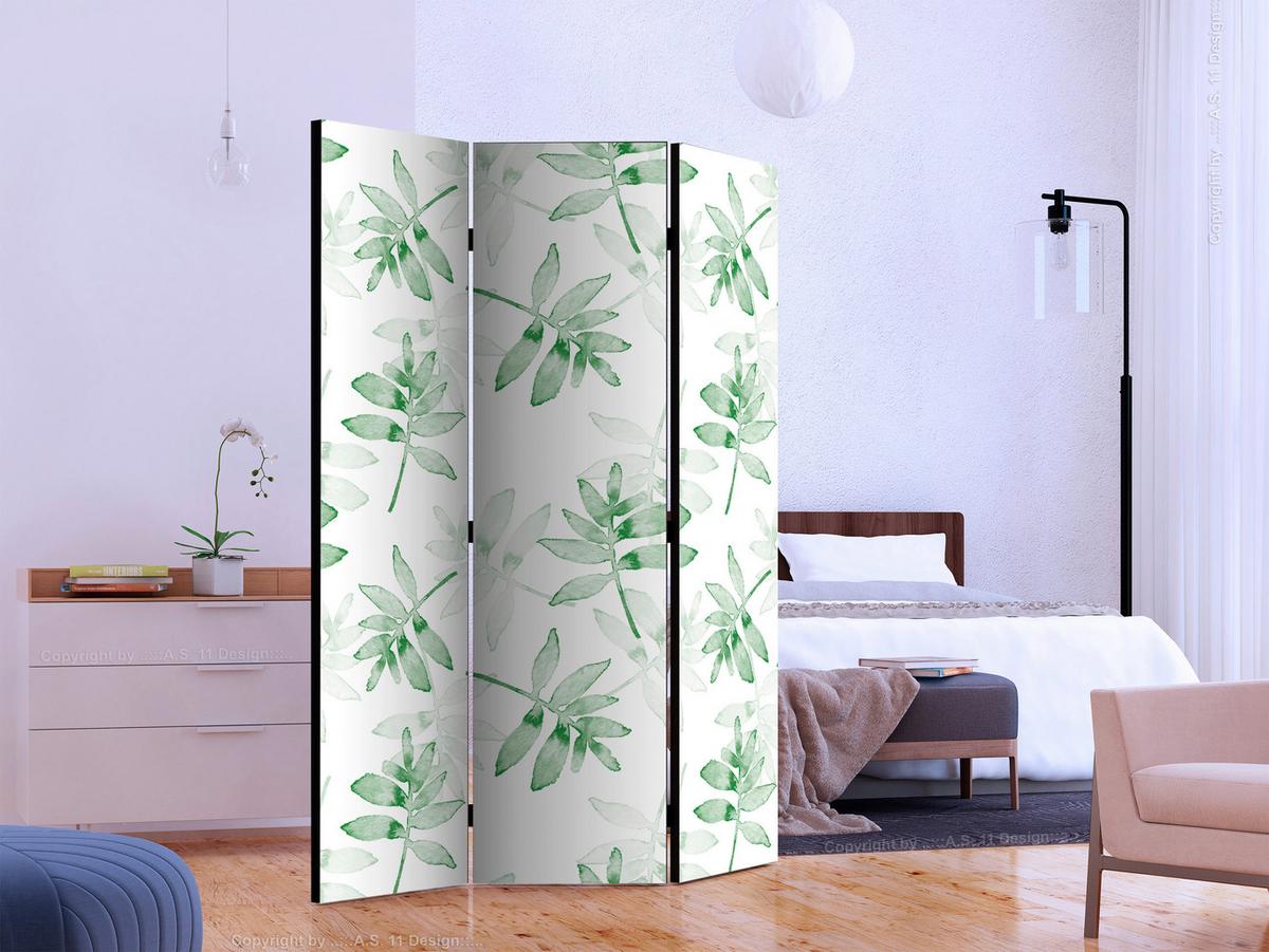 Paravan Watercolor Branches, 3-Delni, Dvostranski - zelena/bela, Basics, tekstil/les (135/172/3cm) - artgeist