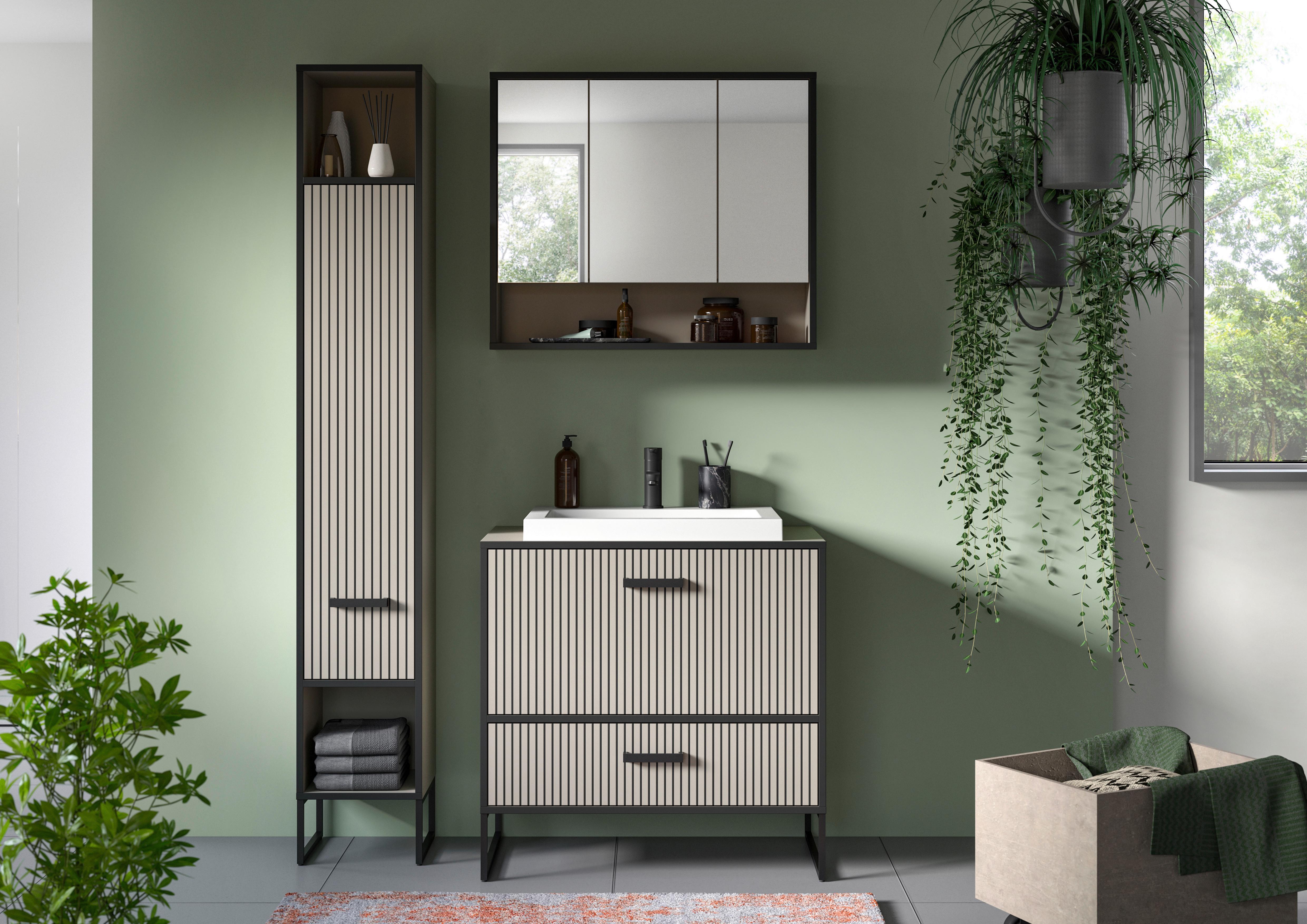 Badezimmer BAGNO 3-teilig ca.110cm Kaschmir - Kaschmir/Schwarz, MODERN, Holzwerkstoff/Metall (110cm) - MID.YOU