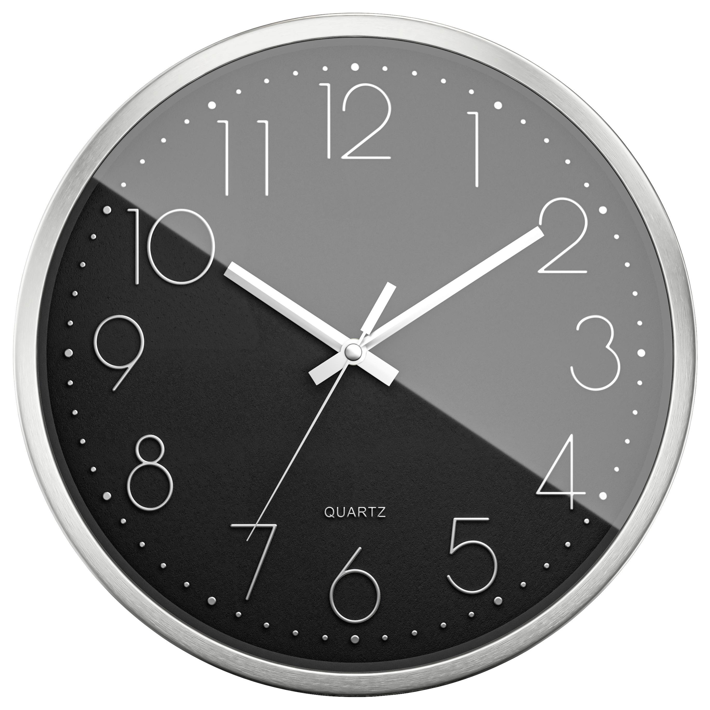 ZEGAR ŚCIENNY 12910 - kolor srebrny/czarny, Basics, metal (30cm)