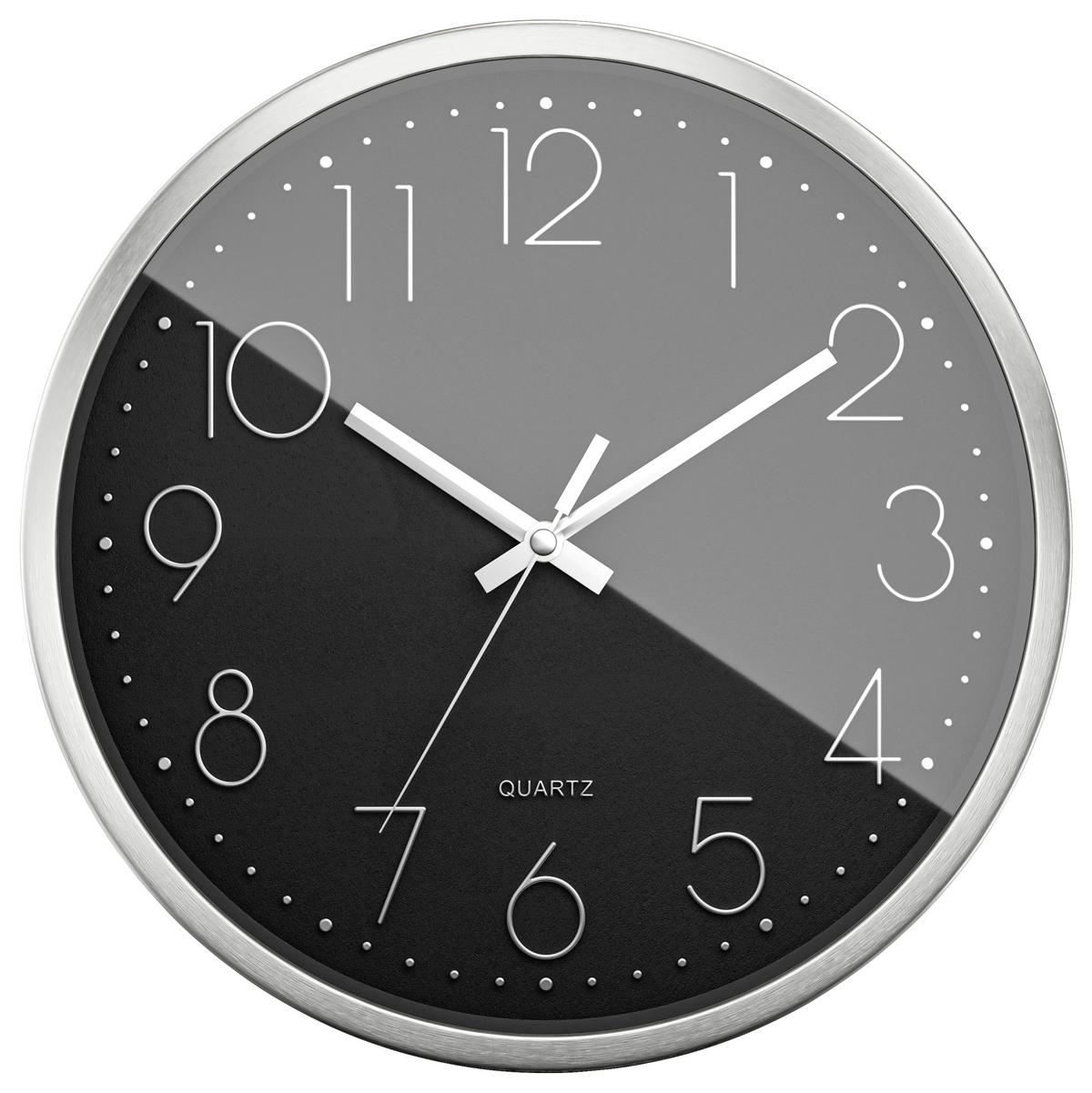 ZEGAR ŚCIENNY 12910 - kolor srebrny/czarny, Basics, metal (30cm)