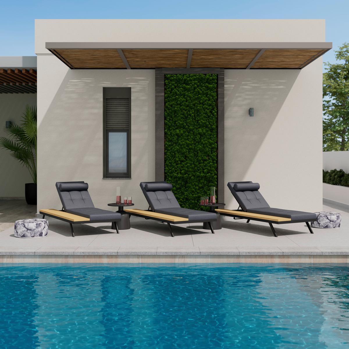 Șezlong Avolina - negru/gri, Modern, plastic/metal (199/86/40cm) - Bessagi Garden