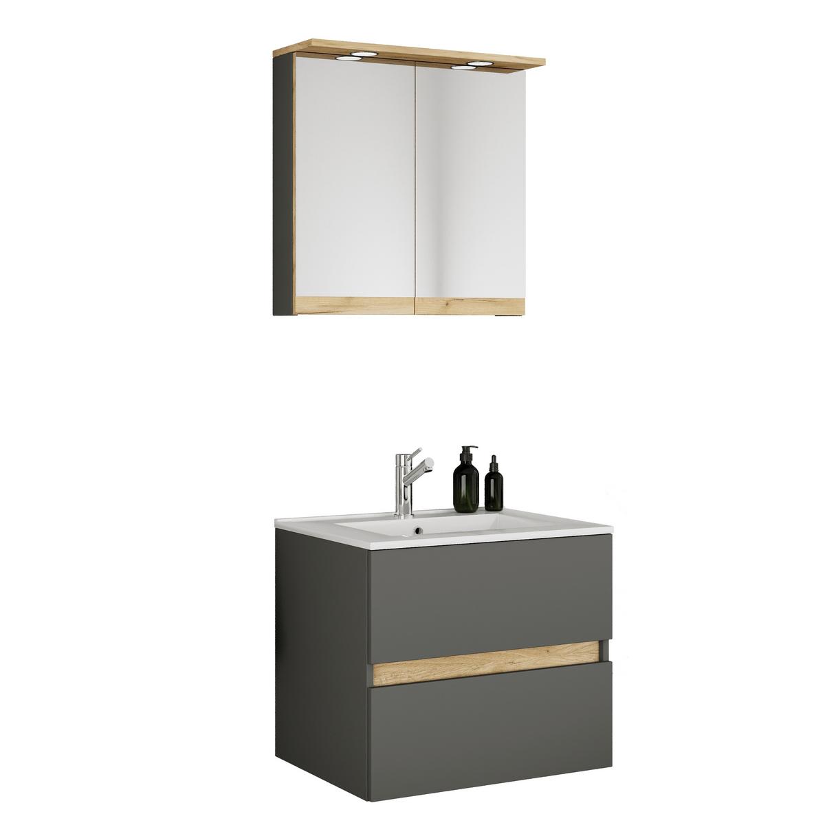 Badezimmer Cosila - Honigeiche/Weiss, Trend, Keramik/Holzwerkstoff (61cm) - MID.YOU