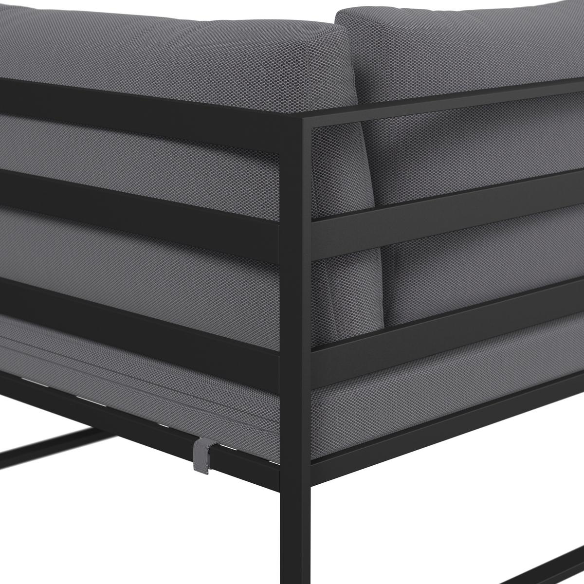 Loungegarnitur Valentina Dunkelgrau Metall/Outdoorstoff - Dunkelgrau/Schwarz, MODERN, Glas/Textil - Bessagi Garden