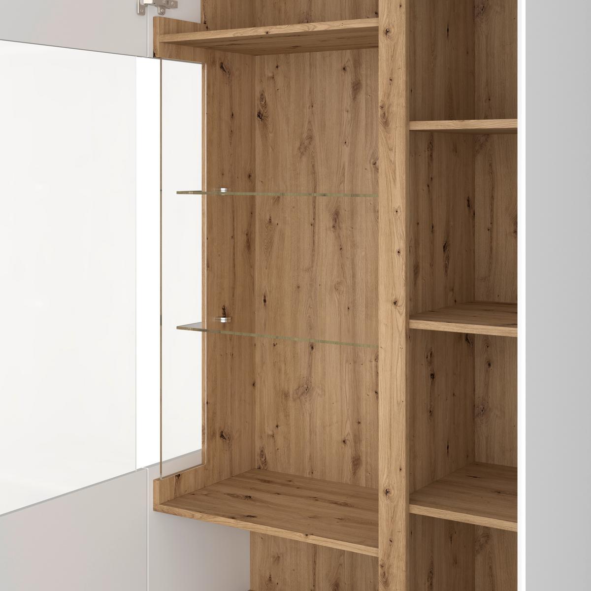 Vitrină CALABRIA - alb/culoare lemn stejar, Trend, sticlă/material pe bază de lemn (103,6/200,5/40cm) - Modern Living
