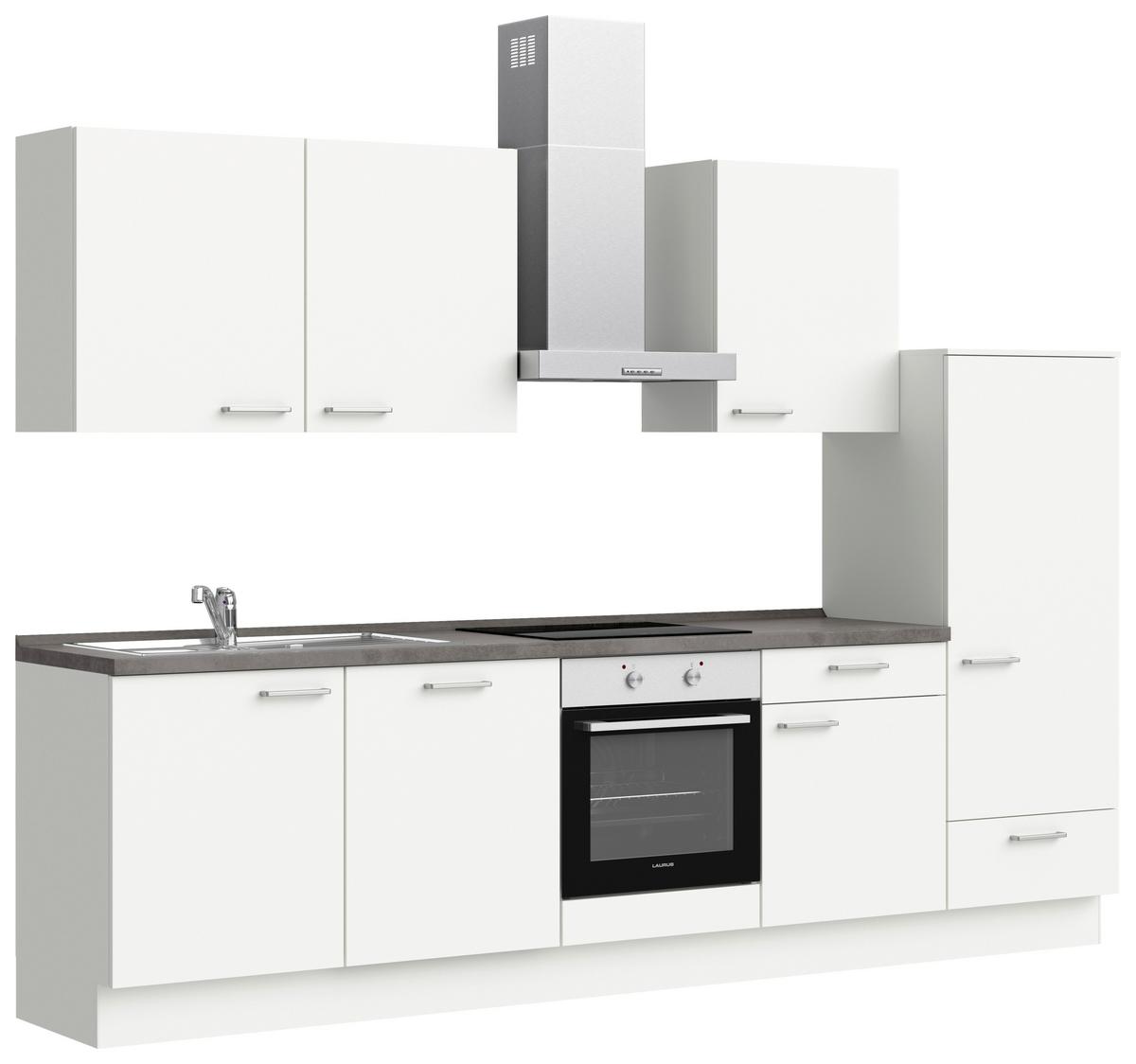Küchenblock Touch Low m. Geräten Weiß - Schieferfarben/Edelstahlfarben, MODERN, Holzwerkstoff/Metall (300cm) - Nobilia