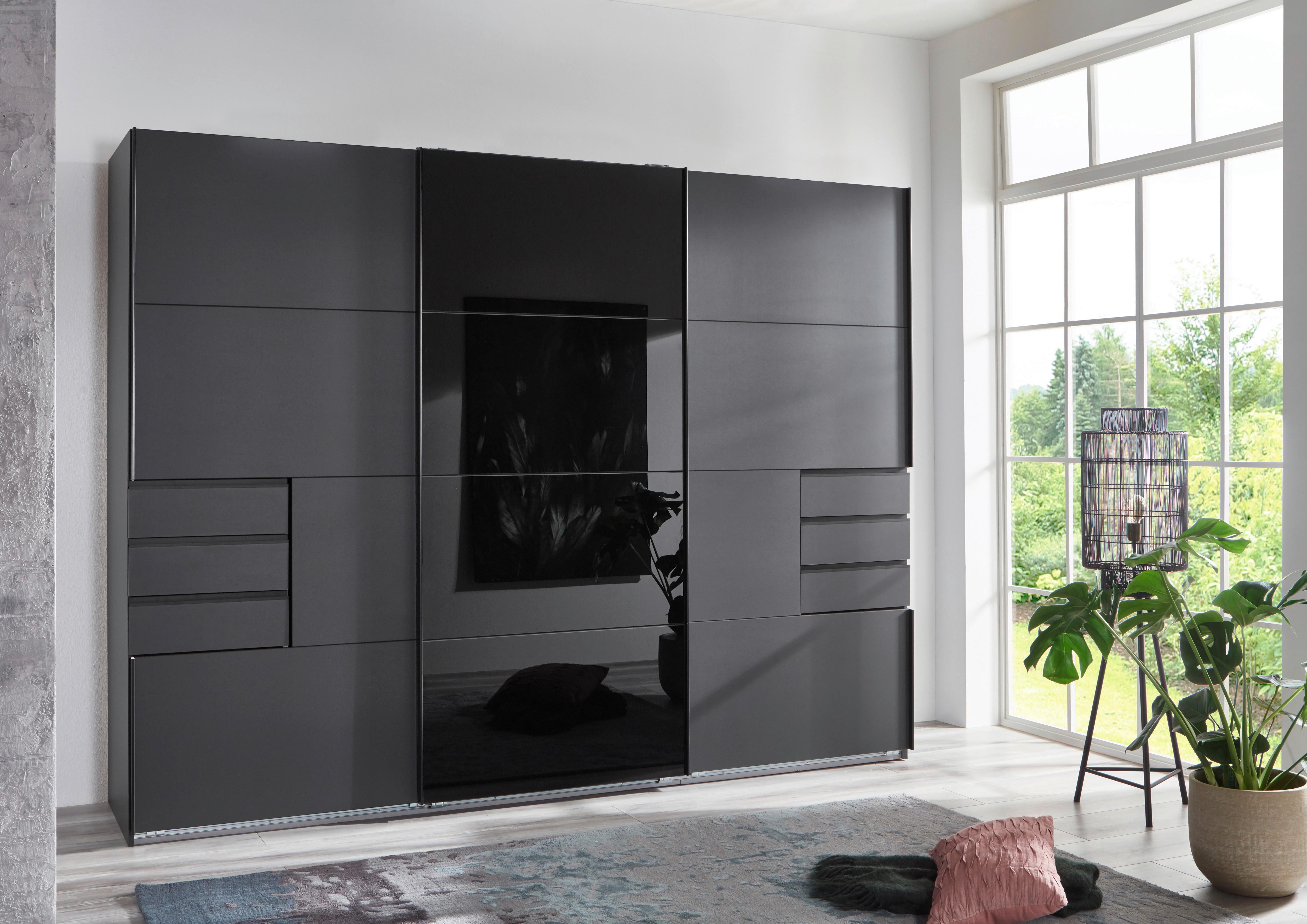 Schwebetürenschrank Saigon ca. 270x210 cm Graphit/Schwarz - Graphitfarben/Schwarz, KONVENTIONELL, Glas/Holzwerkstoff (270/210/64cm) - MID.YOU