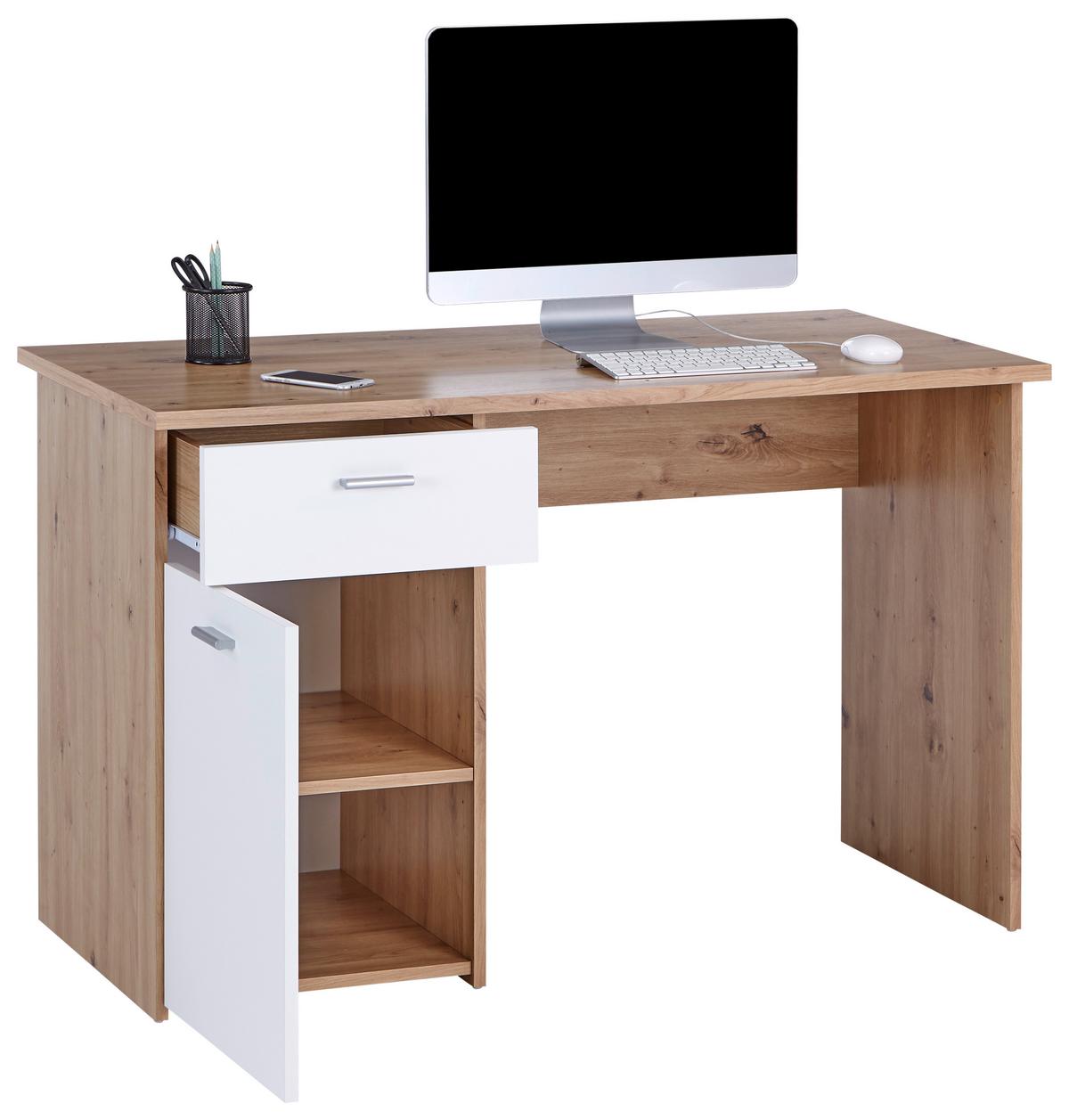 Pisalna Miza Simon, Bela, Barva Hrasta - bela/barve aluminija, Moderno, umetna masa/leseni material (120/75,5/60cm) - Mömax