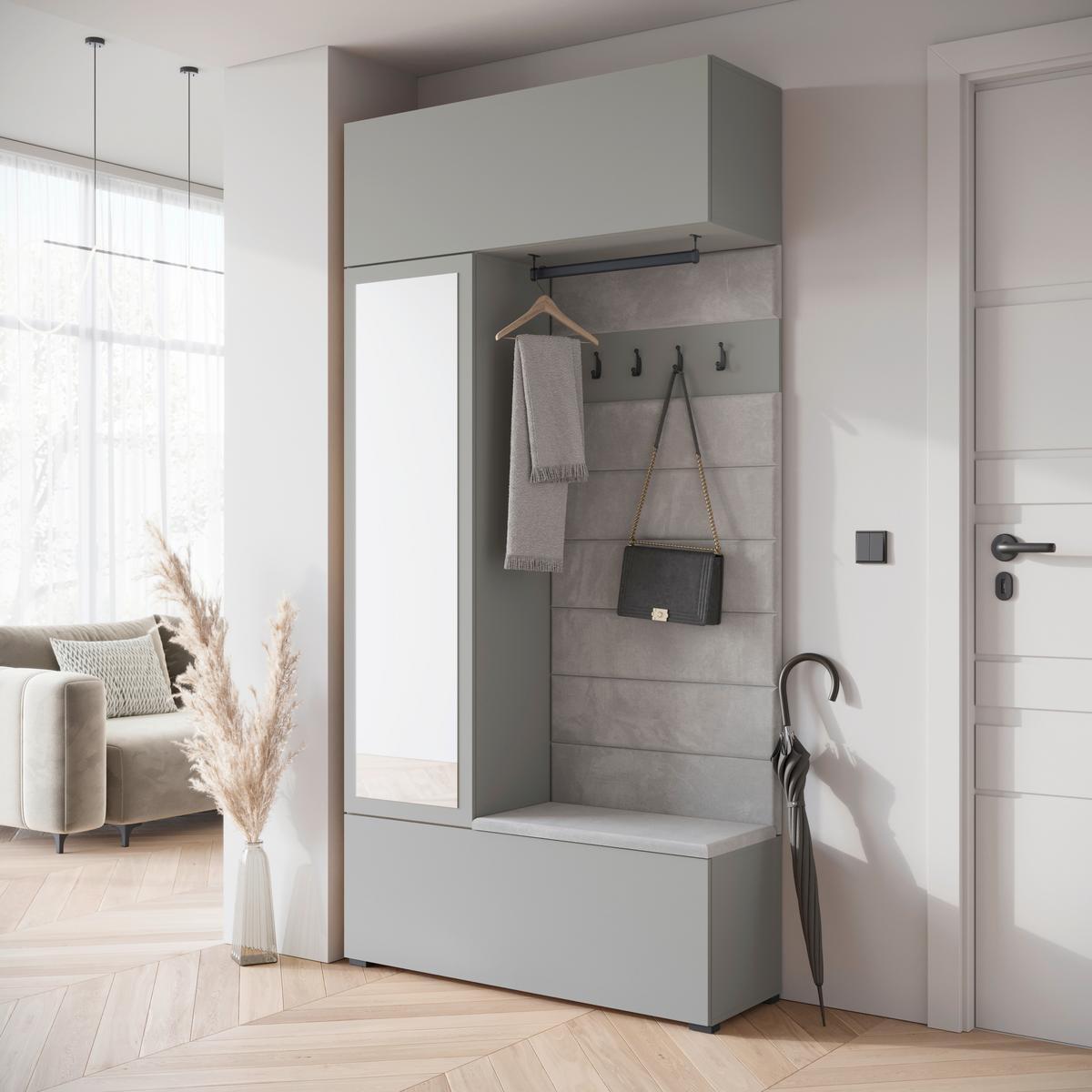 Garderobe Tejo Grau - Grau, Design, Holzwerkstoff (115/231,9/37,5cm) - Livetastic