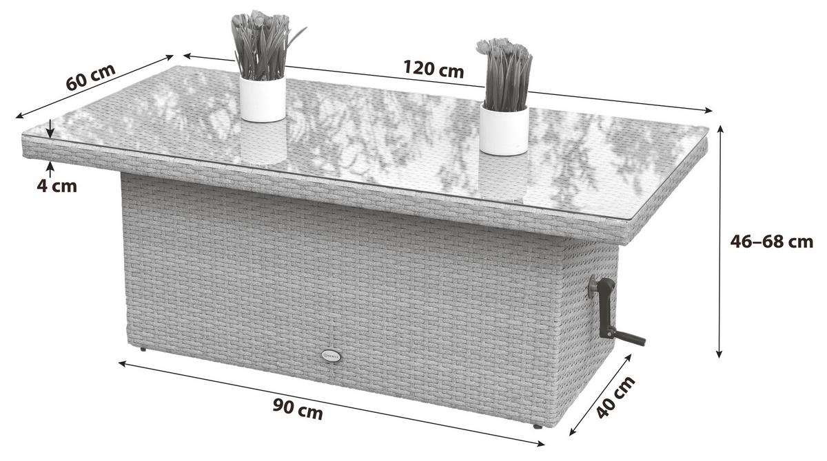 Vrtna Miza Chicago, Nastavljiva - siva, Moderno, kovina/umetna masa (120/60/46-68cm) - Gardenson