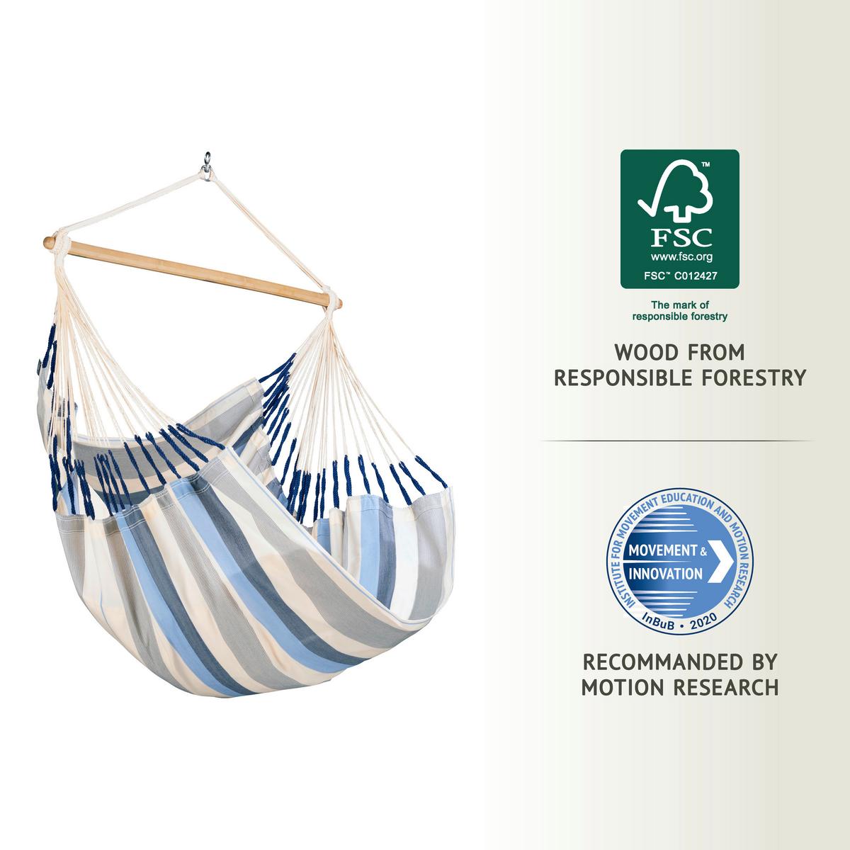 Hängesessel Comfort Hammock Echtholz ca. 110x160x180 cm - Weiß/Dunkelblau, KONVENTIONELL, Holz/Textil (110/160/180cm) - La Siesta