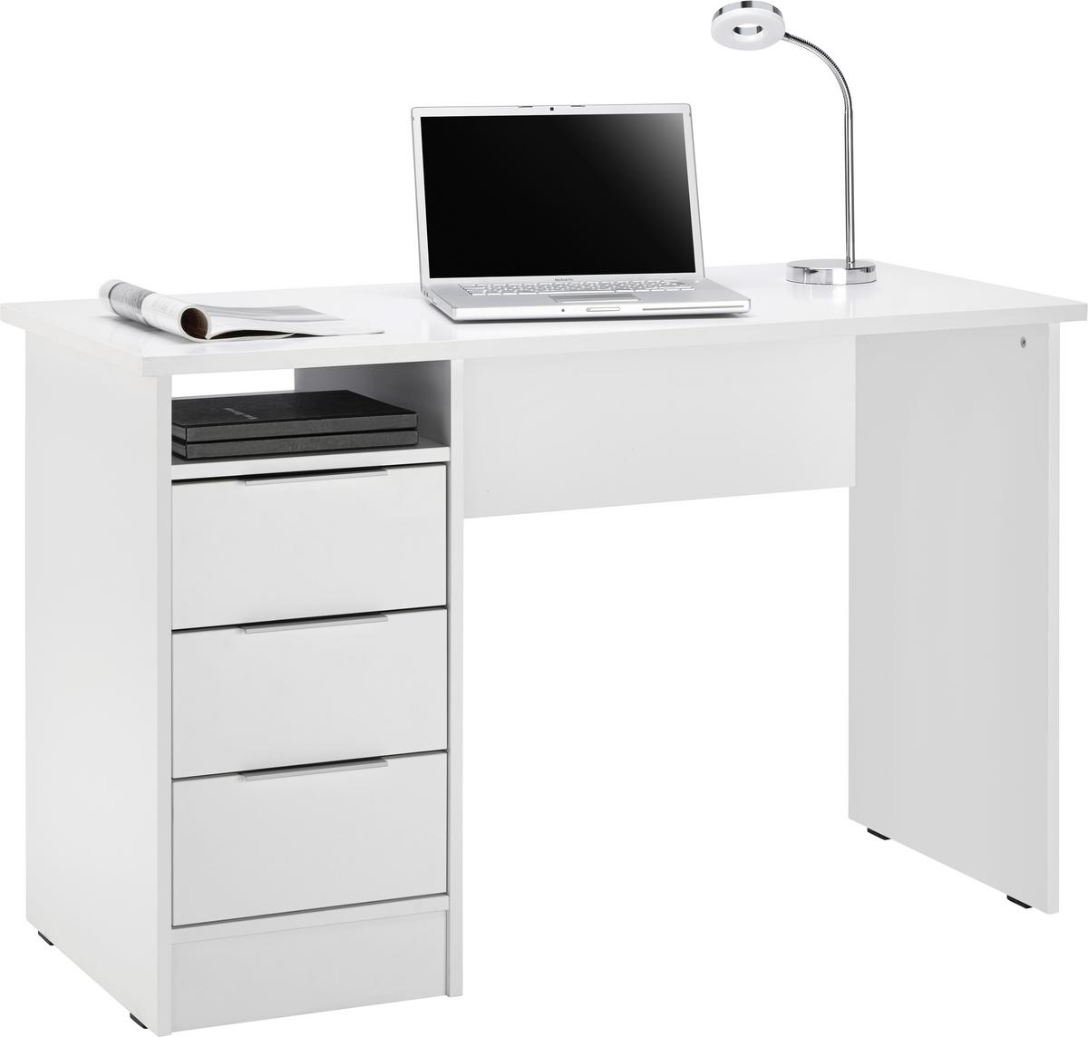 Schreibtisch in Weiß matt - Chromfarben, KONVENTIONELL, Holzwerkstoff/Metall (120/76/55cm) - Based