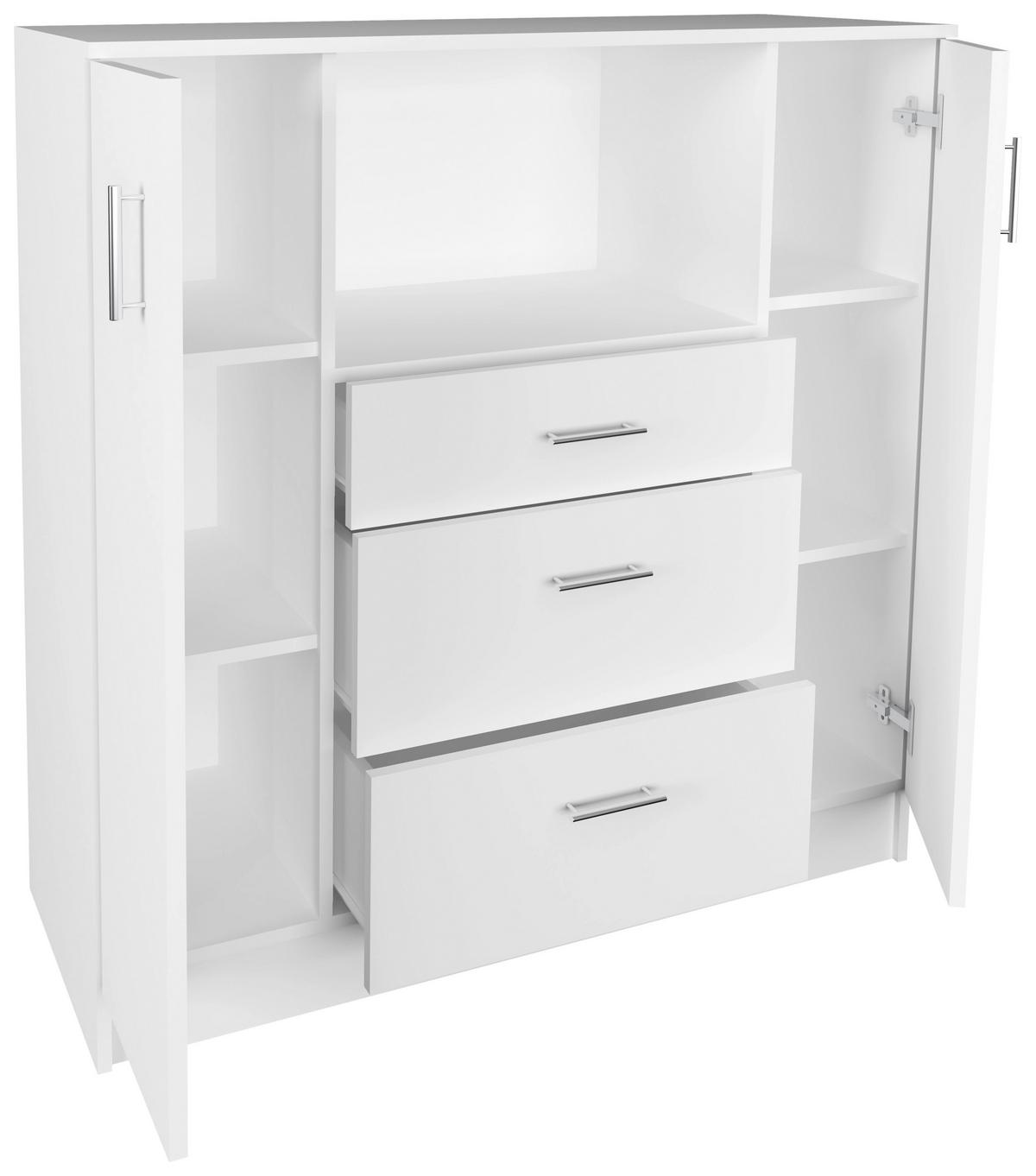 Kredenca Esilo, Bela - bela/barve aluminija, Design, kovina/leseni material (109/110/40cm) - MID.YOU