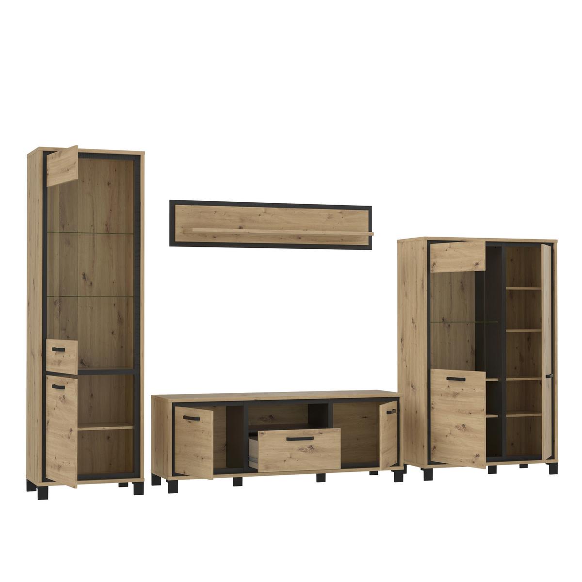 Dnevni Regal Trondheim, Barva Hrasta, 4-Delni - črna/barve hrasta, Basics, kovina/umetna masa (344,2/208/41,5cm) - Livetastic