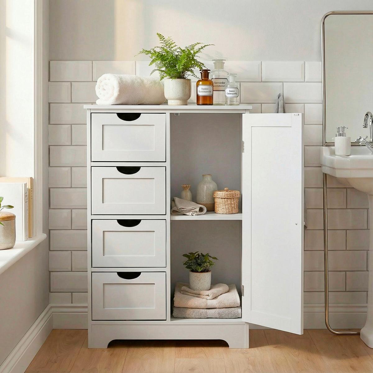 Sideboard Wl7.764 - Weiss/Silberfarben, Design, Holzwerkstoff (55/80/30cm) - Livetastic