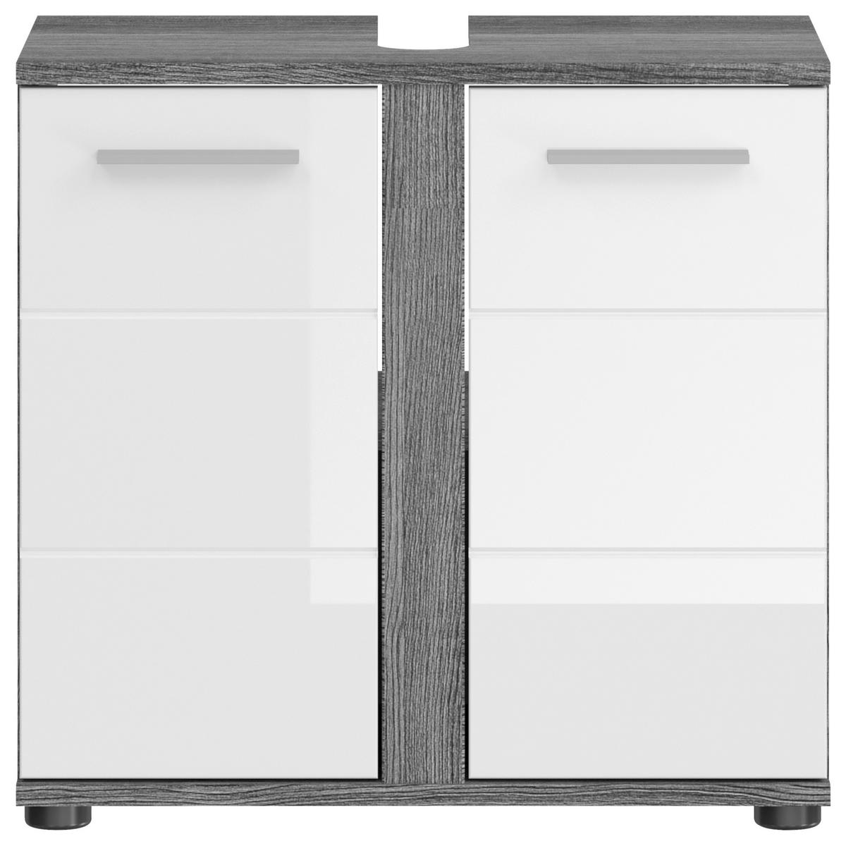 Waschbeckenunterschrank Blake ca. 60x57 cm Rauchsilber/Weiß - Weiß Hochglanz, MODERN, Holzwerkstoff (60/57/34cm) - MID.YOU