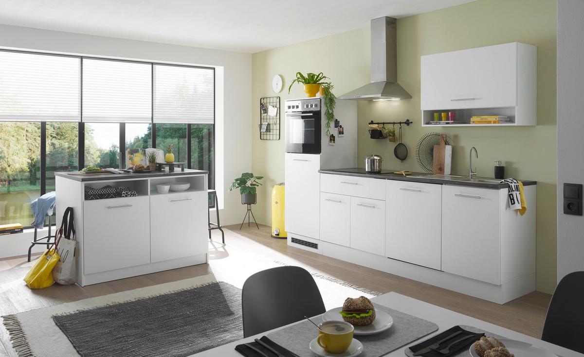 Küchenblock Eddy mit Geräten ca.260cm Weiß/Grau - Edelstahlfarben/Weiß, KONVENTIONELL, Holzwerkstoff/Metall (260cm) - P & B