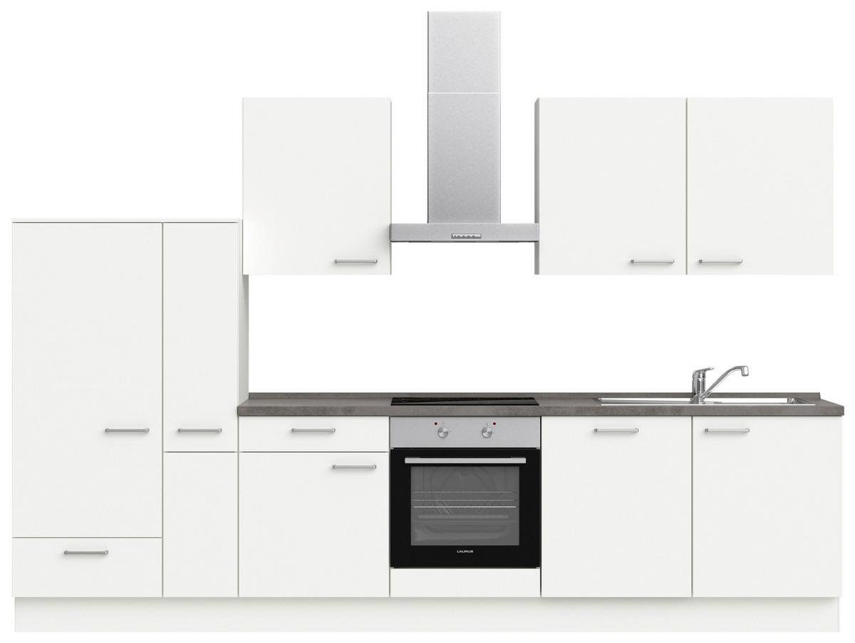 Küchenblock Touch Low m. Geräten Weiß - Schieferfarben/Edelstahlfarben, MODERN, Holzwerkstoff/Metall (330cm) - Nobilia