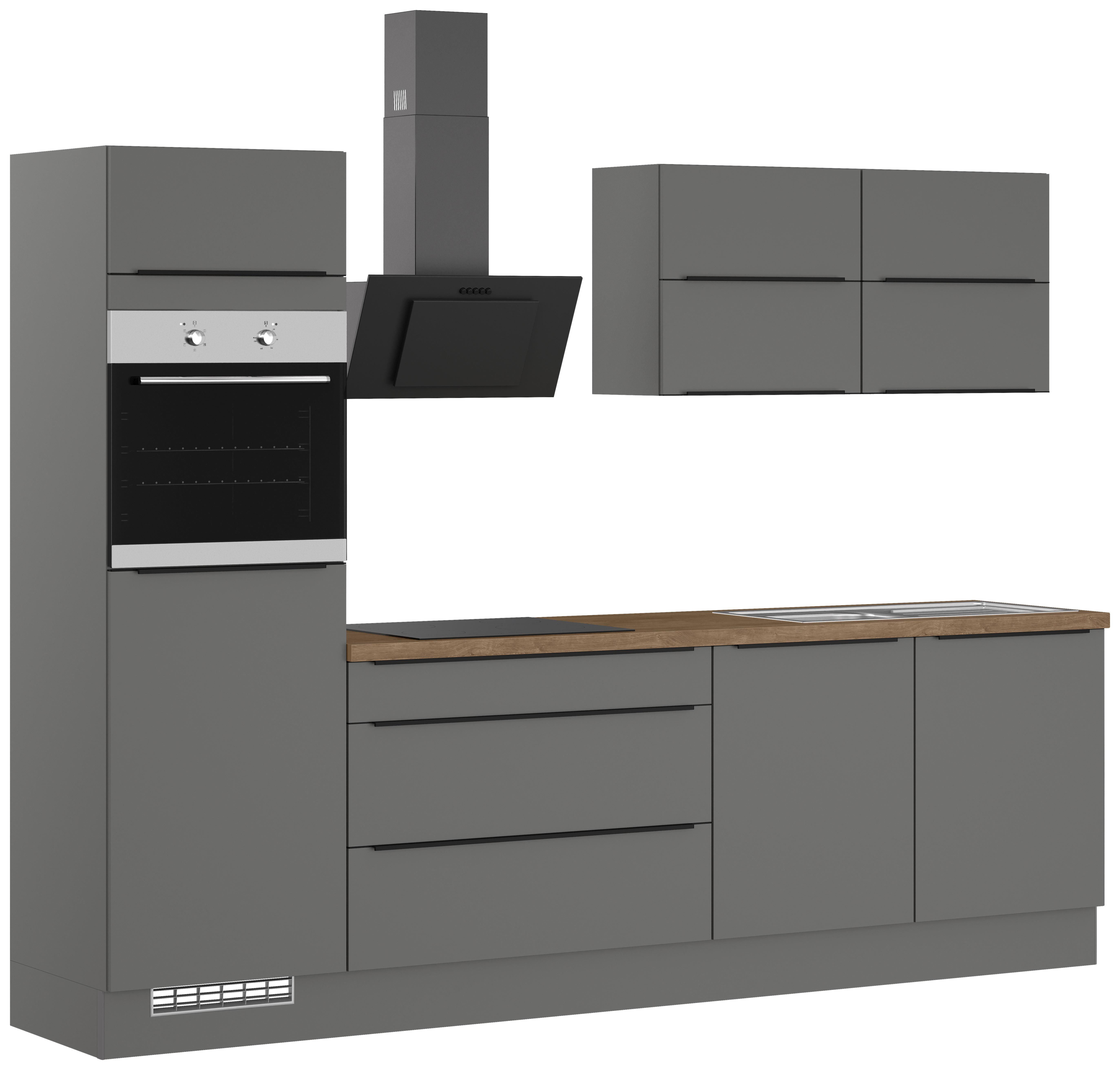 Küchenblock IBZ ohne Geräte ca. 280 cm Dunkelgrau - Eiche dunkel/Graphitfarben, Design, Holzwerkstoff/Metall (280cm) - Impuls