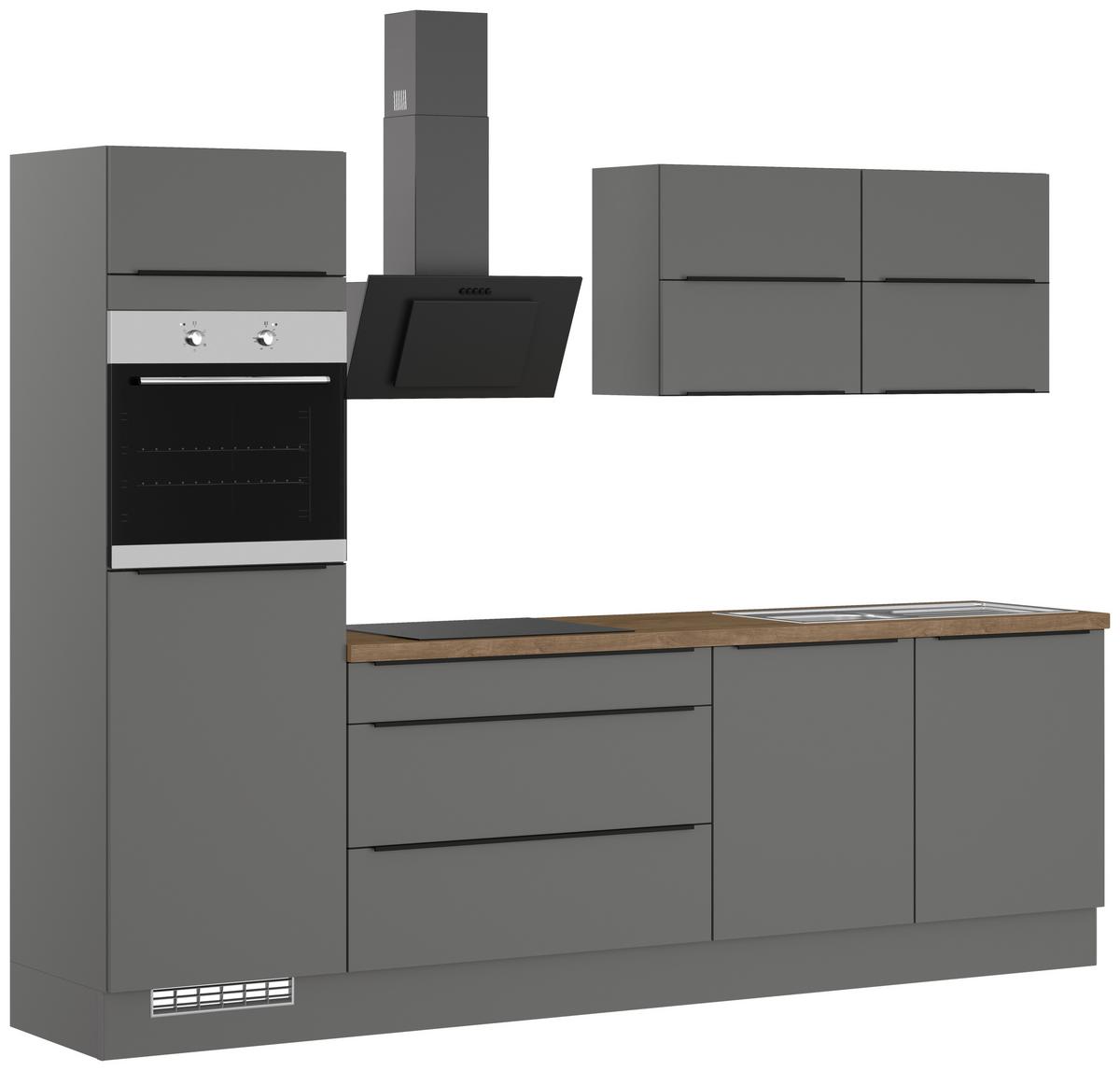 Küchenblock IBZ ohne Geräte ca. 280 cm Dunkelgrau - Eiche dunkel/Graphitfarben, Design, Holzwerkstoff/Metall (280cm) - Impuls