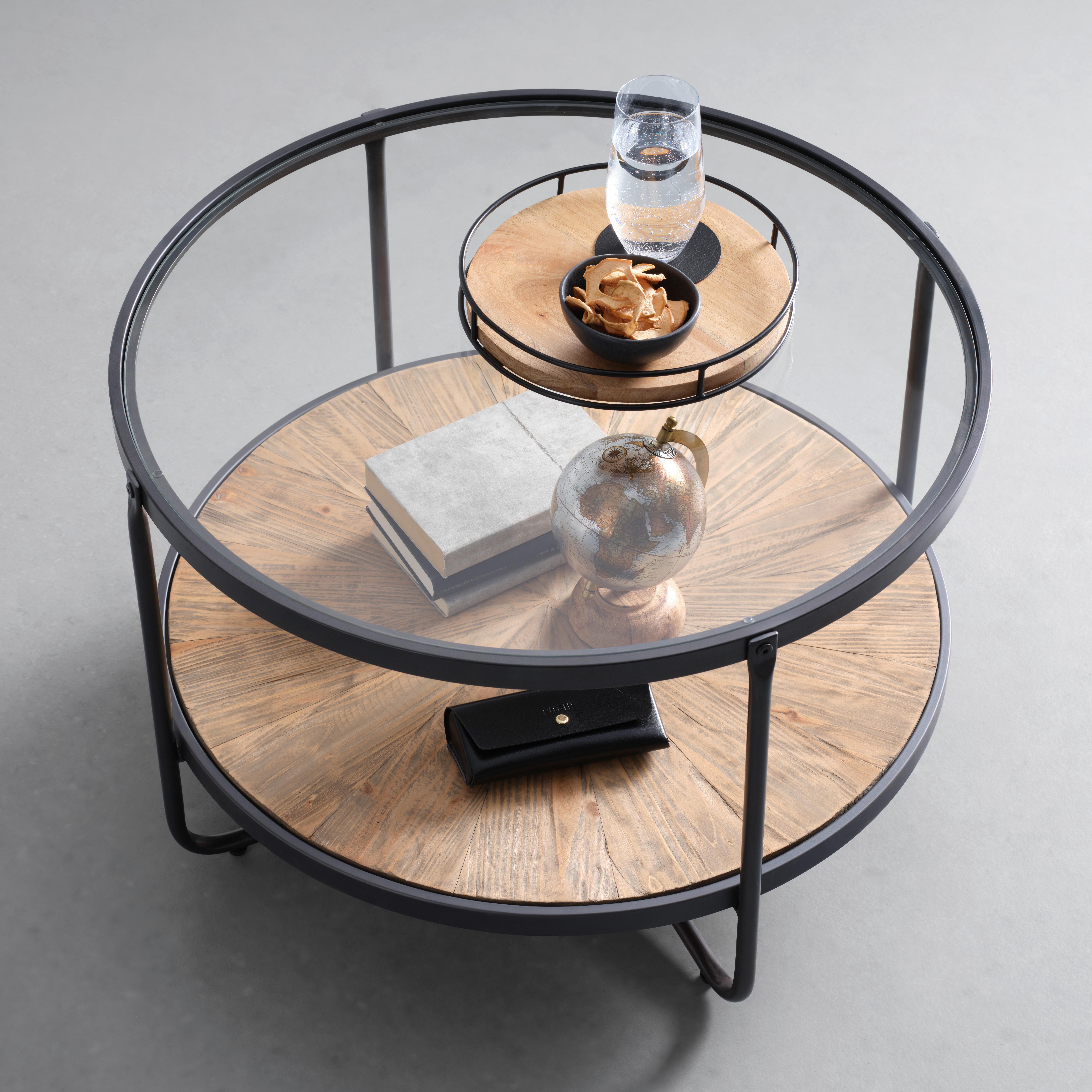 STOLIK KAWOWY VETRO -TREND- - kolor naturalny/czarny, Lifestyle, materiał drewnopochodny/metal (70/45/70cm) - Zandiara