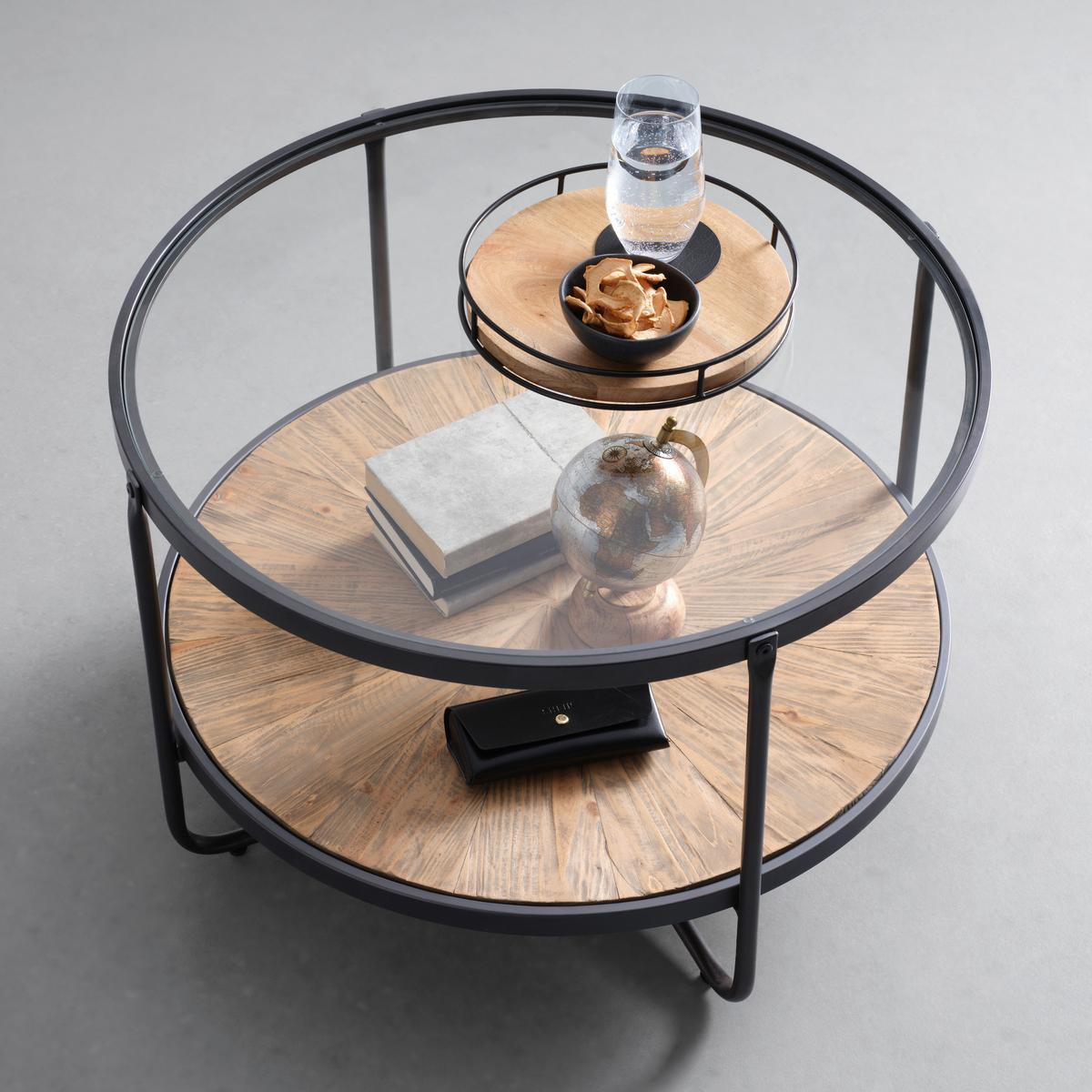 STOLIK KAWOWY VETRO -TREND- - kolor naturalny/czarny, Lifestyle, materiał drewnopochodny/metal (70/45/70cm) - Zandiara