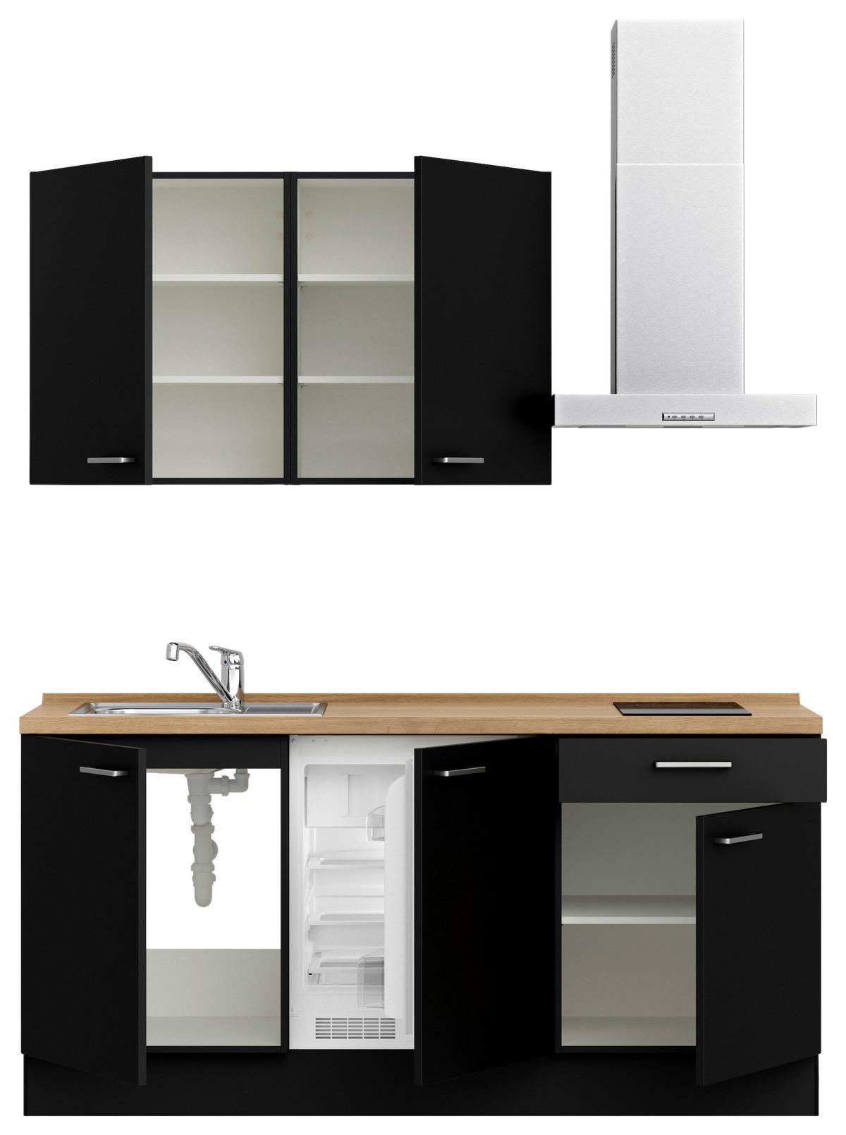 Küchenblock Touch Low m. Geräten Schwarz - Edelstahlfarben/Eichefarben, MODERN, Holzwerkstoff/Metall (180cm) - Nobilia