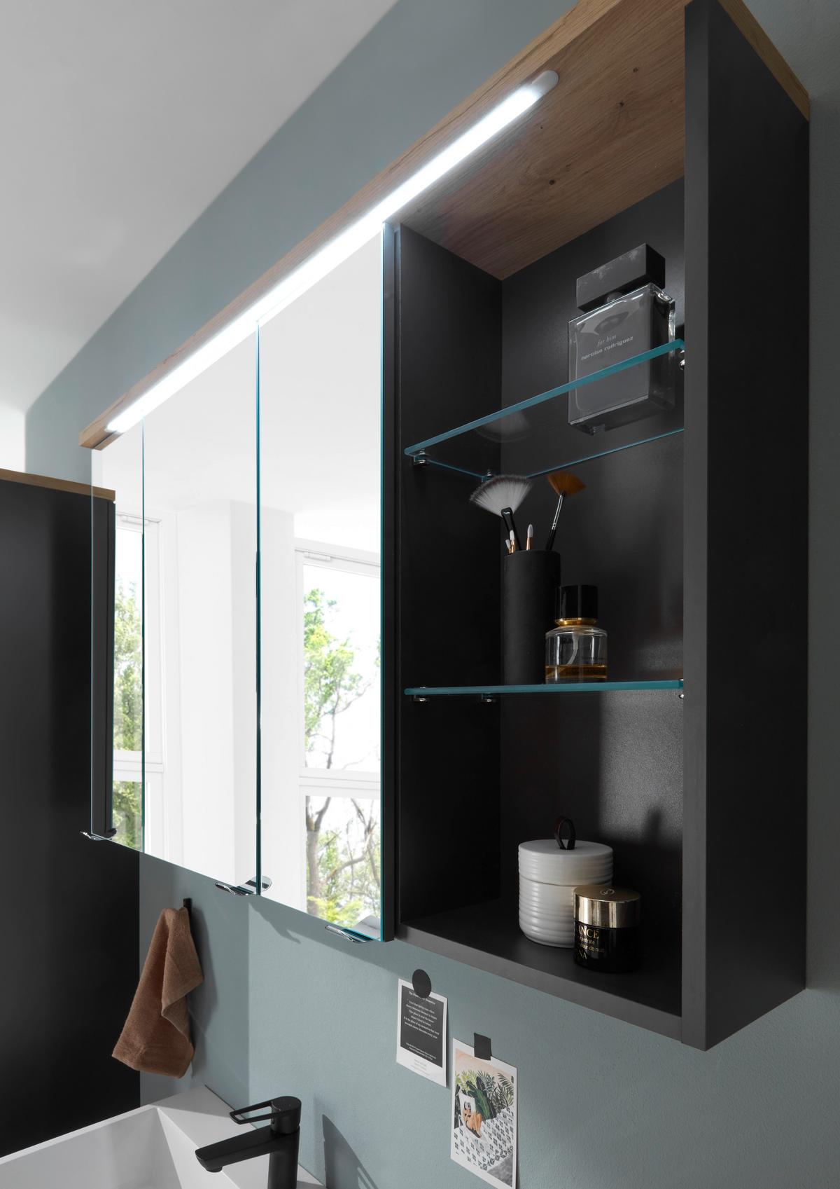 Spiegelschrank Memphis Grau - MODERN, Glas/Holzwerkstoff (110/70/22cm) - Mömax