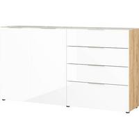 Sideboard Oakland in Weiß/Eichefarben - Chromfarben/Eichefarben, MODERN, Glas/Holzwerkstoff (184/102/42cm) - Premium Living