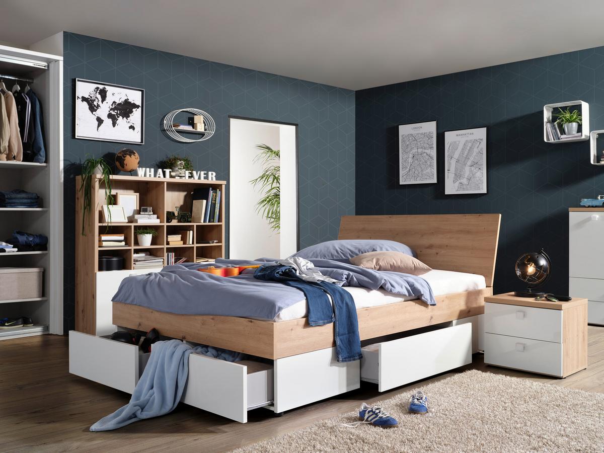 Krevet S Prostor. Za Odlaganje Lago - bijela/boje hrasta, Konvencionalno, drvni materijal (120/200cm) - Premium Living