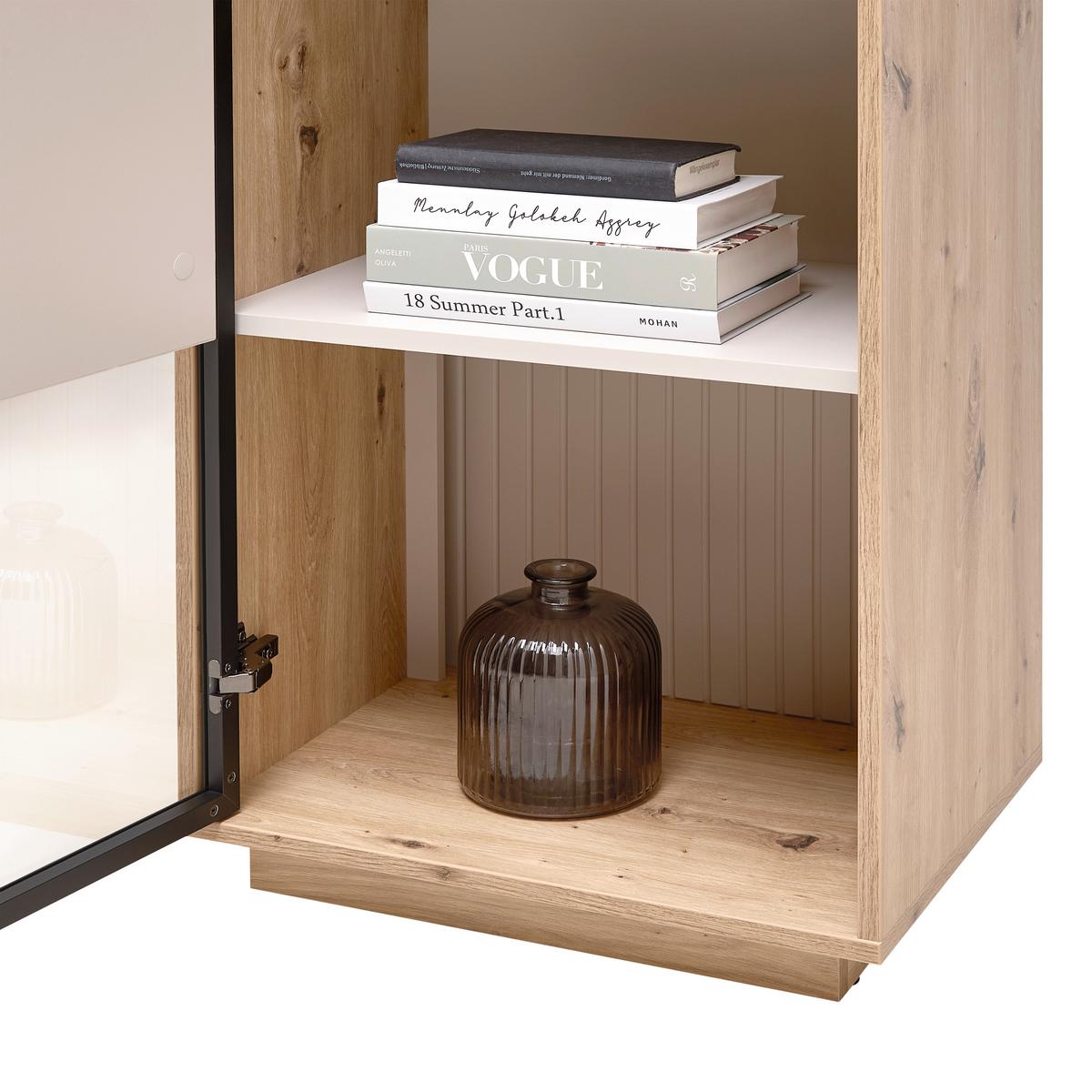 Vitrine Cremona Kaschmir/Eiche Artisan - Kaschmir/Schwarz, MODERN, Glas/Holzwerkstoff (52/200/38cm) - Premium Living