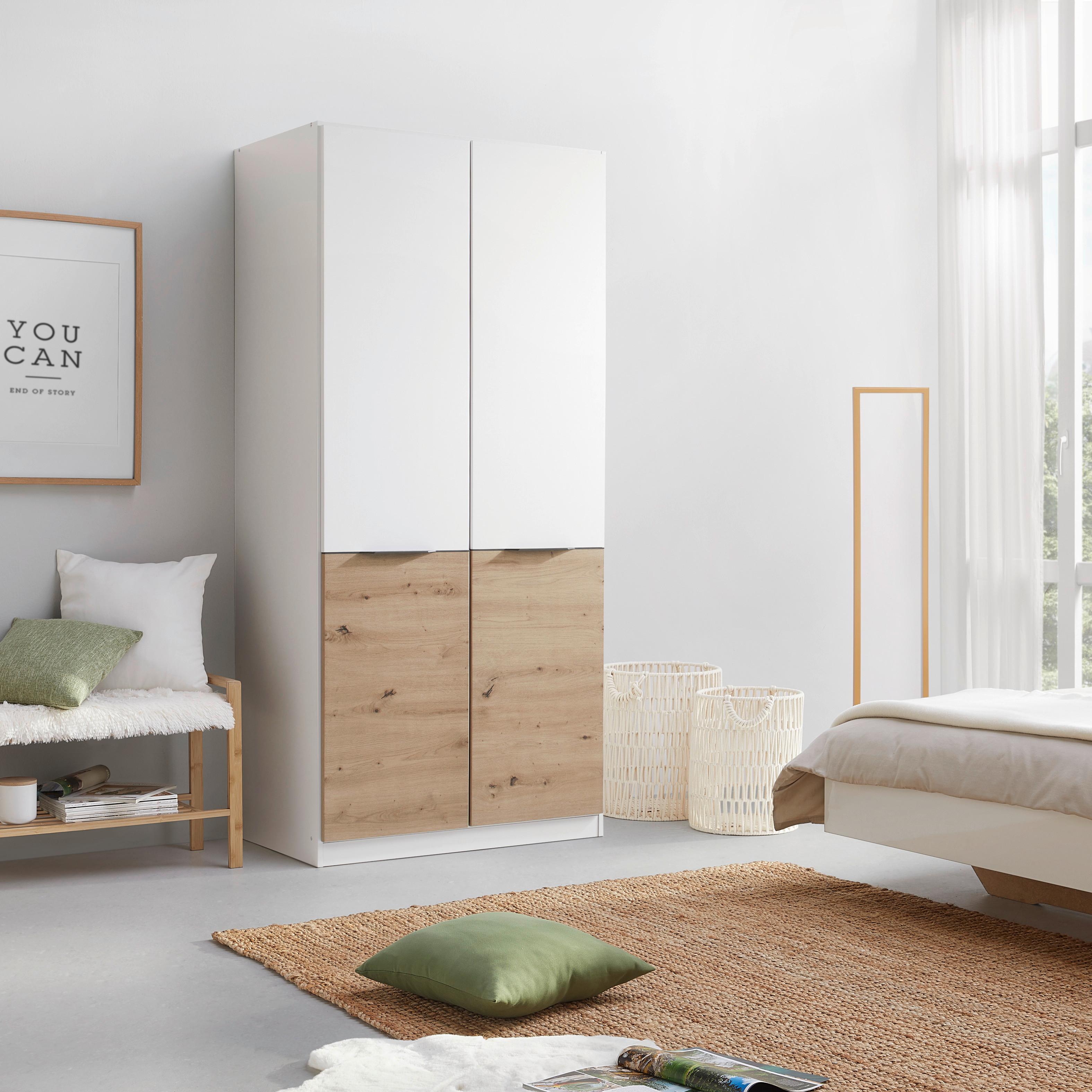 Drehtürenschrank Max Weiß/Eiche Artisan - Weiß/Eiche Artisan, KONVENTIONELL, Holzwerkstoff/Kunststoff (91/197/54cm) - Mömax