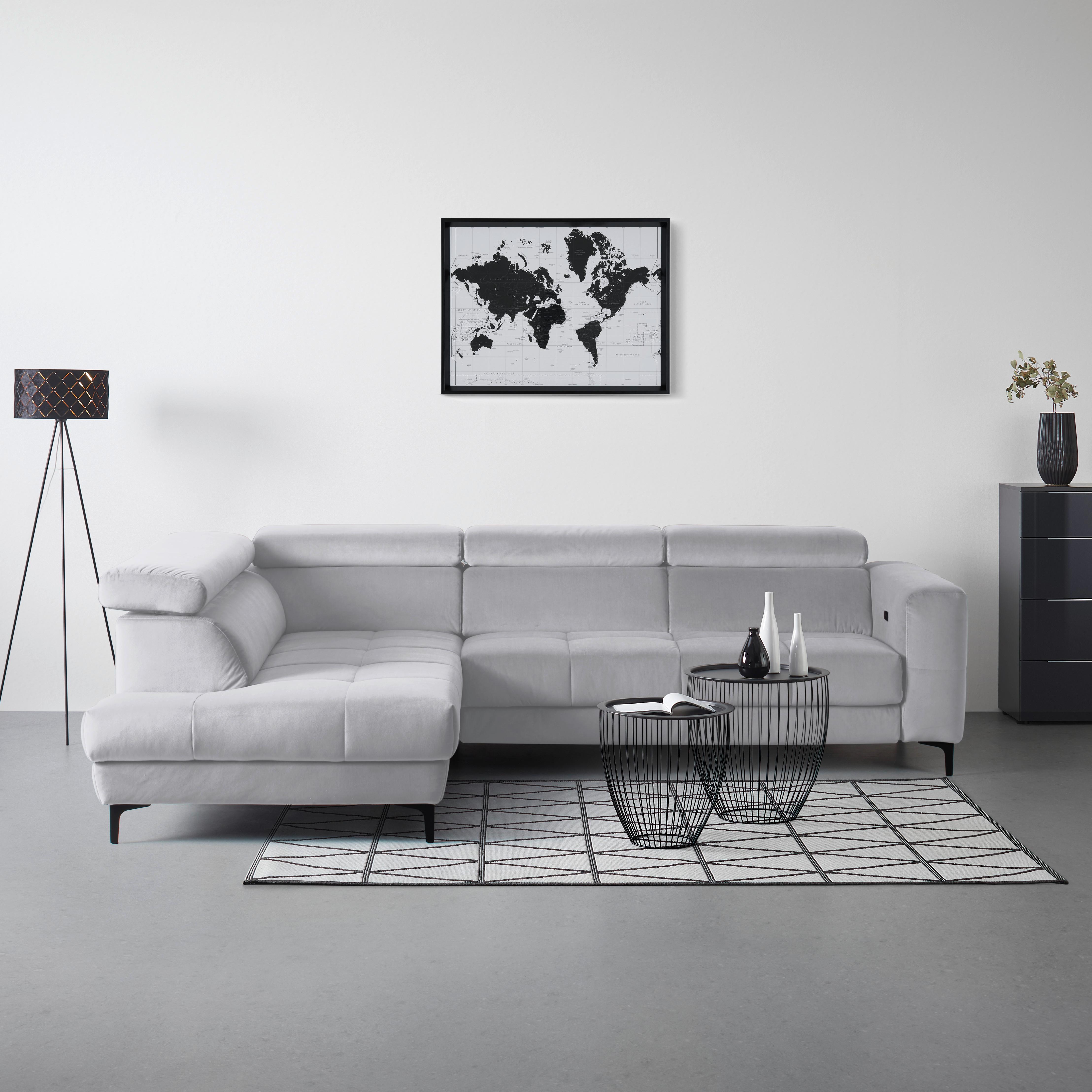 Ecksofa Emma links Grauweiß - Grauweiß/Schwarz, MODERN, Textil (210/301cm) - Premium Living
