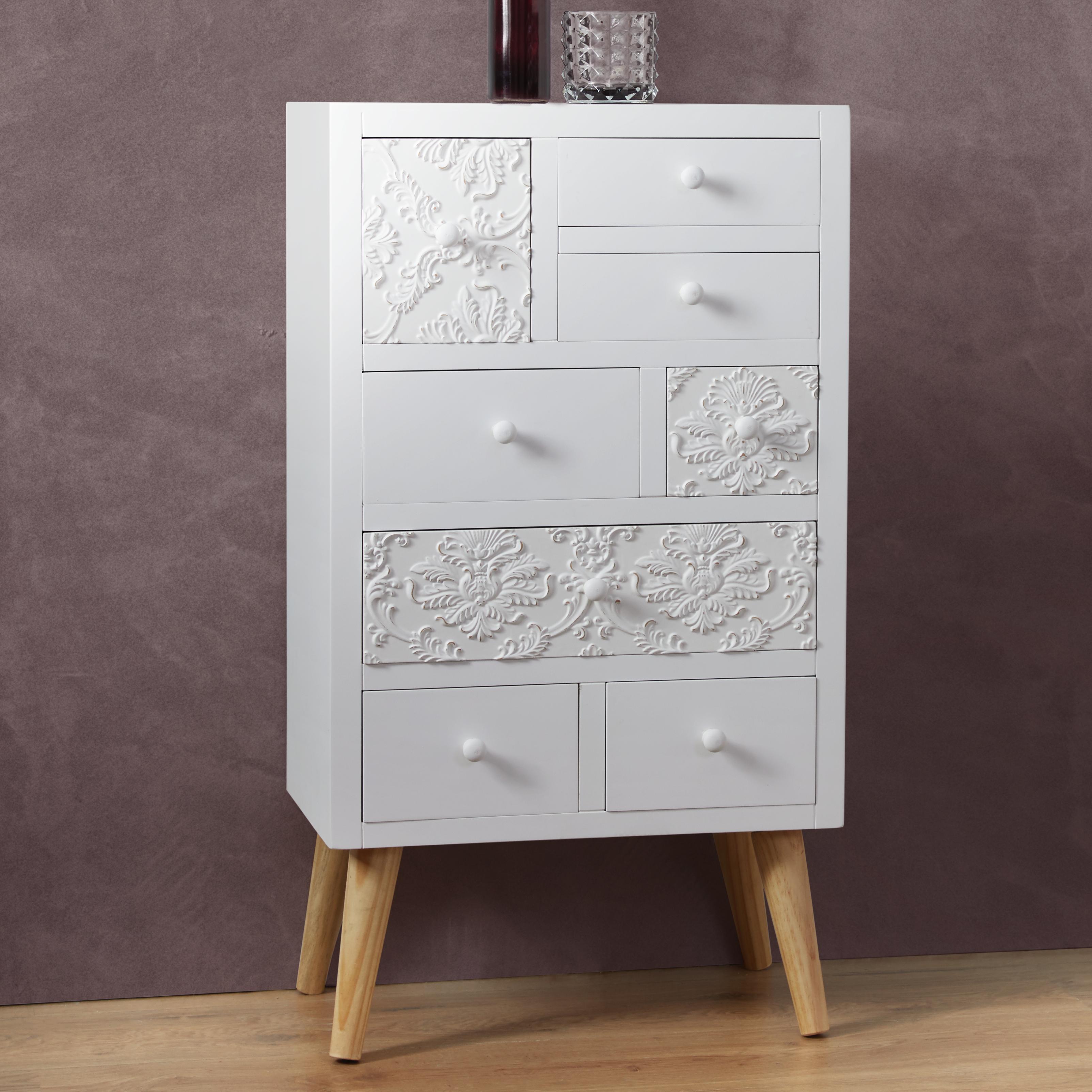 Kommode in Weiß/Pinienfarben 'Valentina' - Weiß/Pinienfarben, MODERN, Holz (50/90/32cm) - Bessagi Home