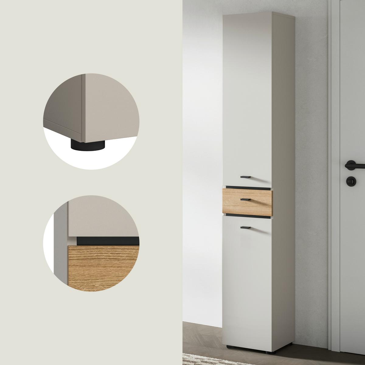 Hochschrank Aqua Eichefarben/Kaschmir - Kaschmir/Eichefarben, Trend, Holzwerkstoff/Kunststoff (32/191/30cm) - MID.YOU