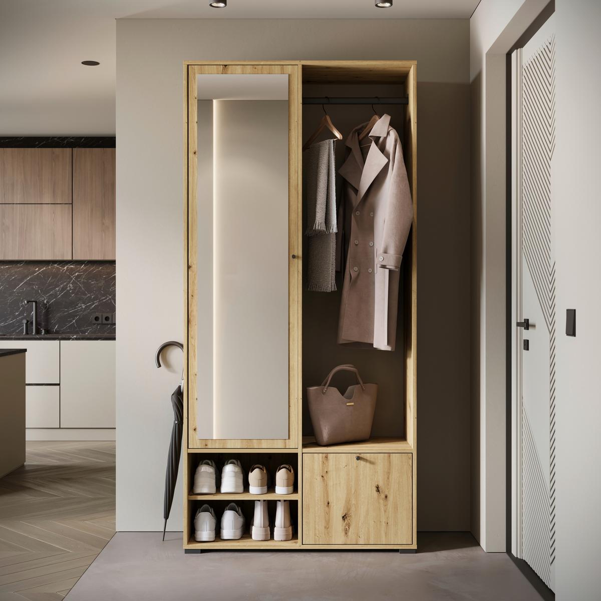 Garderobe Dino ca. 90x190 cm Eiche Artisan - Eiche Artisan, Trend, Holzwerkstoff (90/190/33cm) - MID.YOU
