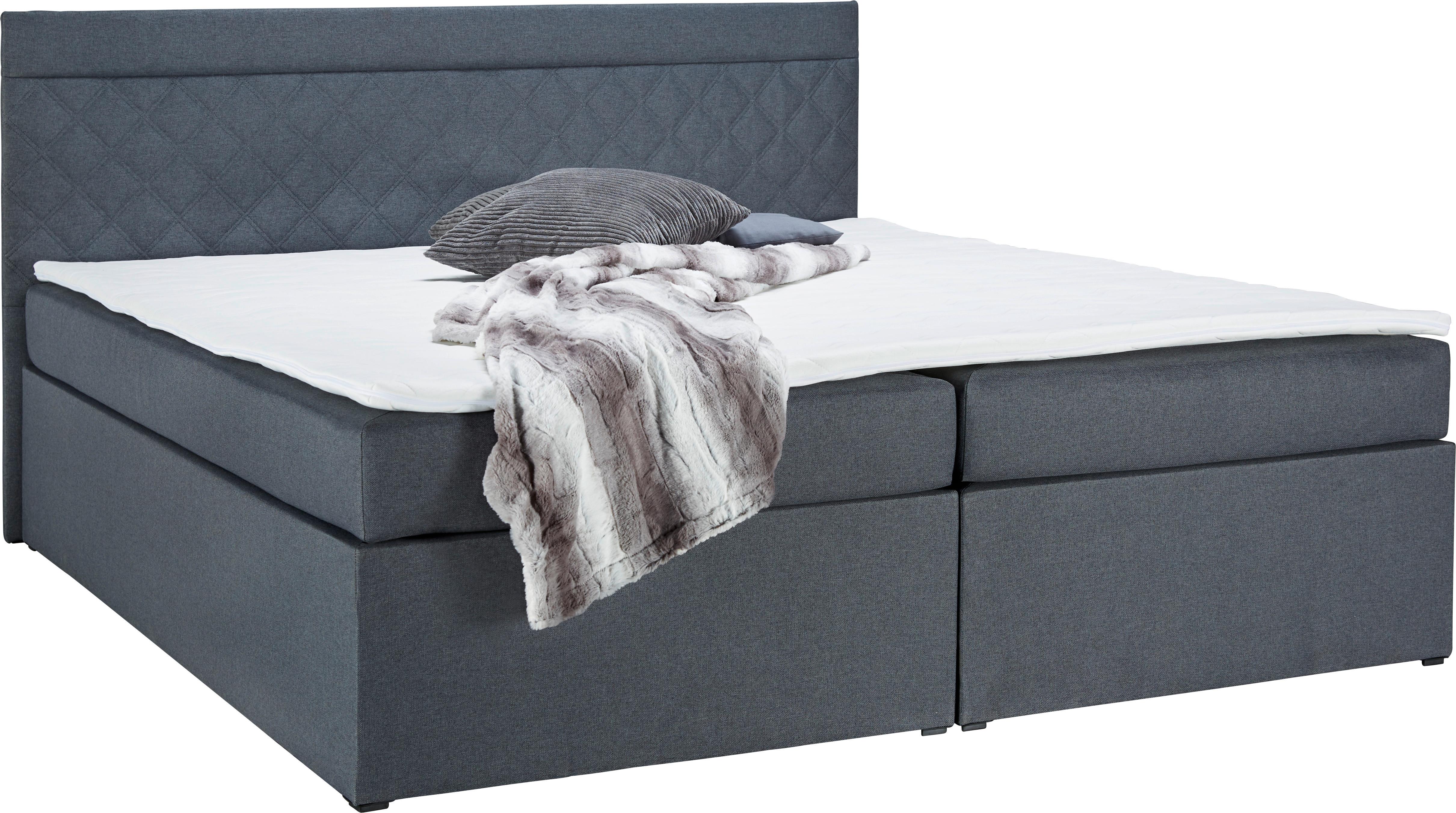 Boxspringbett ROSA anthrazit ca. 180x200cm inkl. Topper - Anthrazit/Schwarz, Modern, Holz/Kunststoff (180/200cm) - Bessagi Home