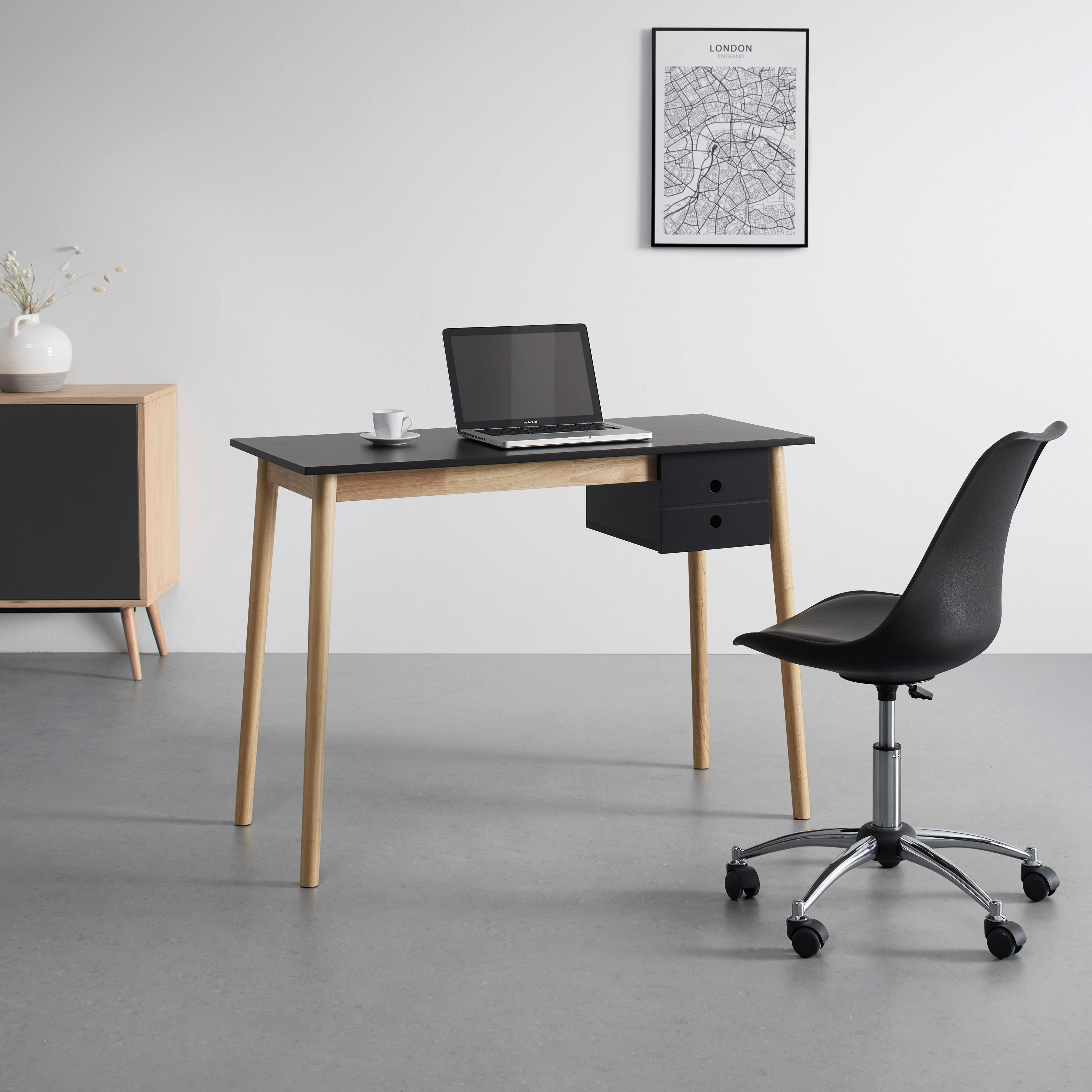 Schreibtisch Melanie Schwarz Echtholz/MDF ca. 160x48 cm - Schwarz/Naturfarben, MODERN, Holz (106/48/77cm) - Bessagi Home