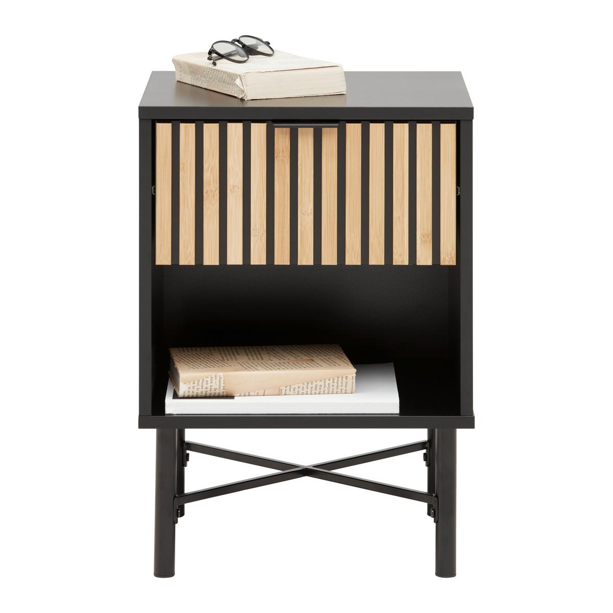 Nachtkästchen Madrid Schwarz/Naturfarben massiv - Schwarz/Naturfarben, MODERN, Holz/Holzwerkstoff (40/56/35cm) - Mömax