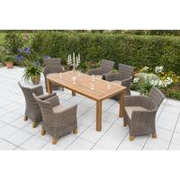 Gartengarnitur 7-tlg. Toskana Akazie/Aluminium - Braun/Naturfarben, ROMANTIK / LANDHAUS, Holz/Kunststoff - Gardenson