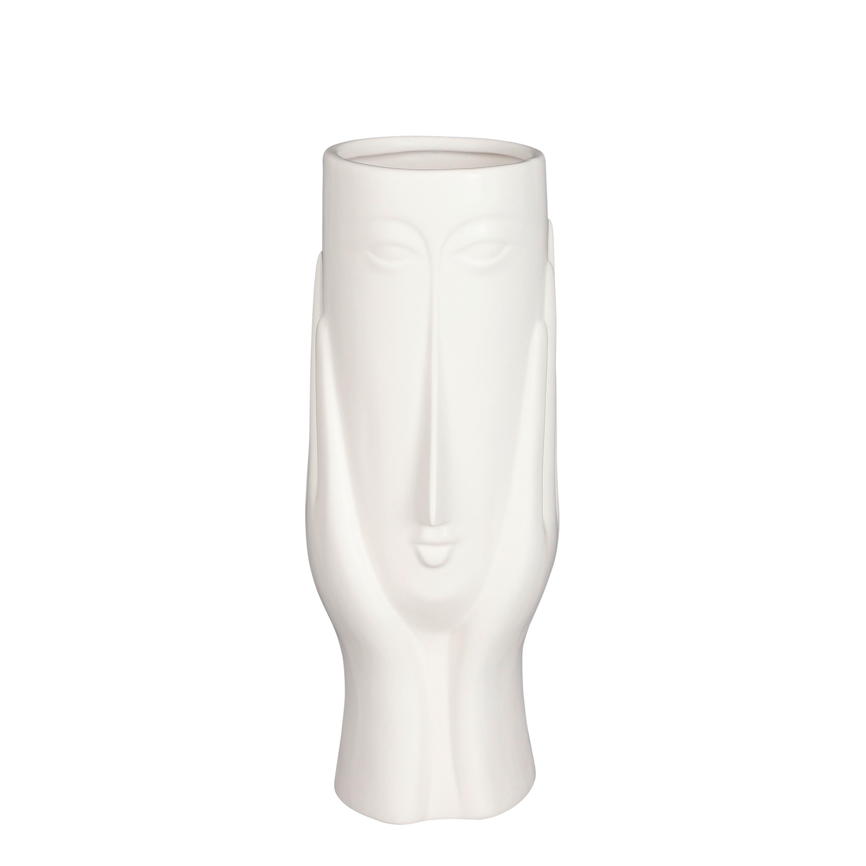 Vaza Face -Paz- - bela, Moderno, keramika (8,5/30cm) - Modern Living