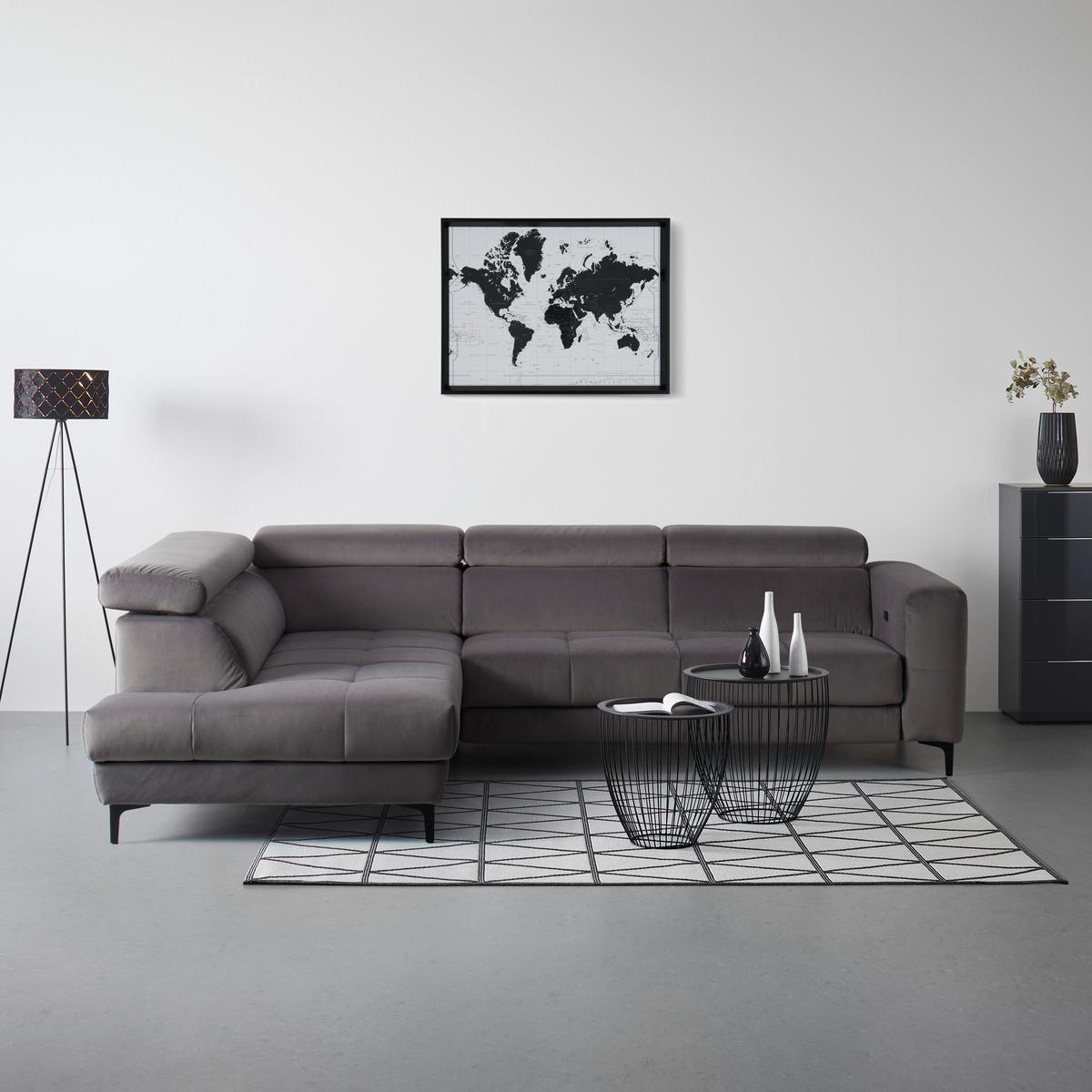 Wohnlandschaft Emma links Grau - Schwarz/Grau, MODERN, Textil (210/47/301cm) - Premium Living