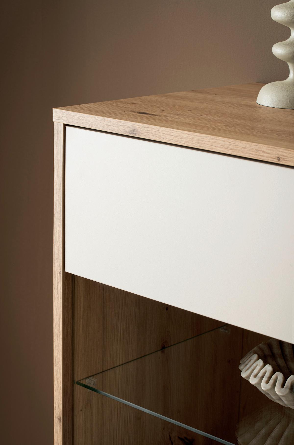 WOHNWAND SONORA - Kaschmir/Eiche Artisan, Design, Glas/Holzwerkstoff - MID.YOU